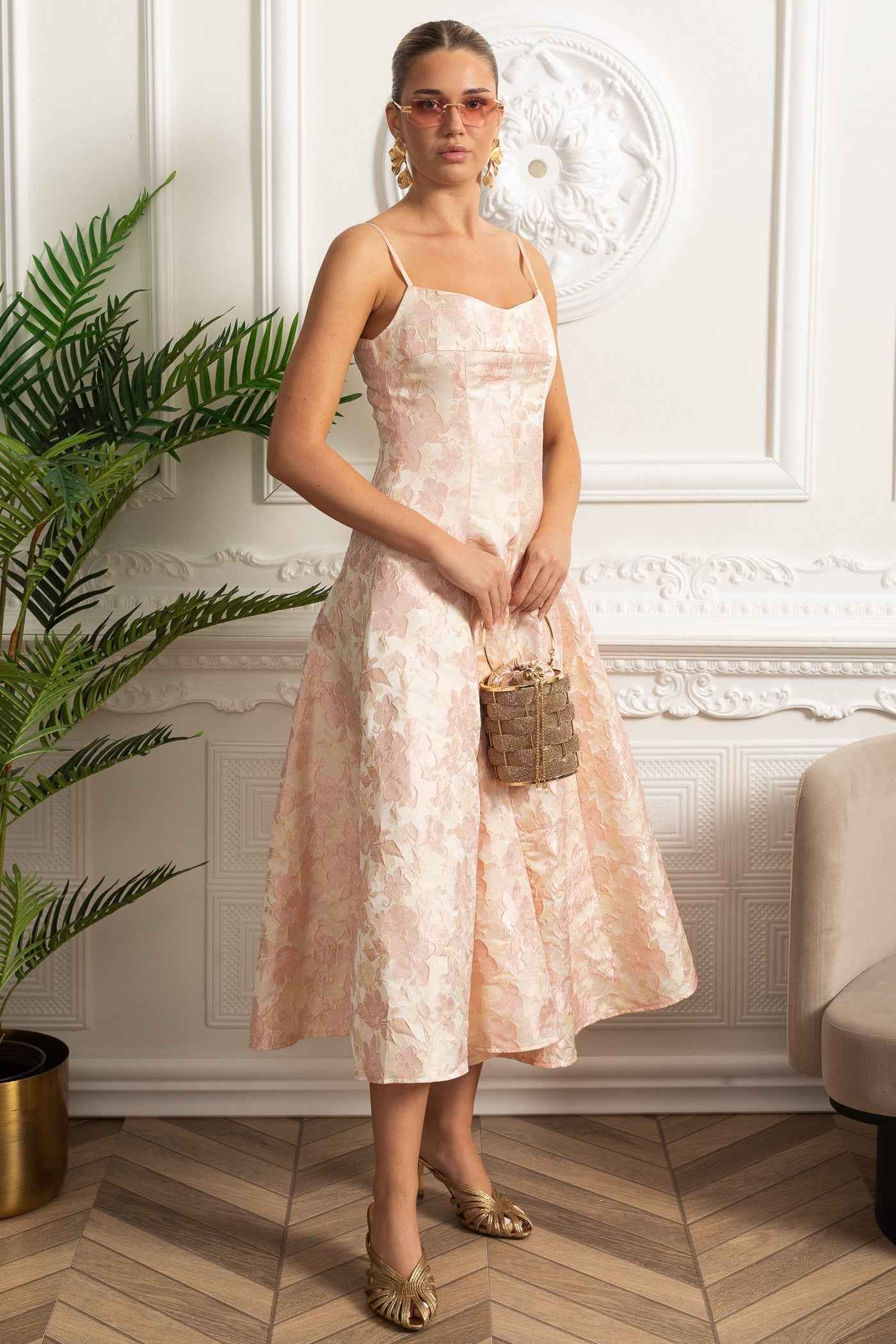 Jacquard | FLORAL FITTED MIDI PARTY COCKTAIL DRESS