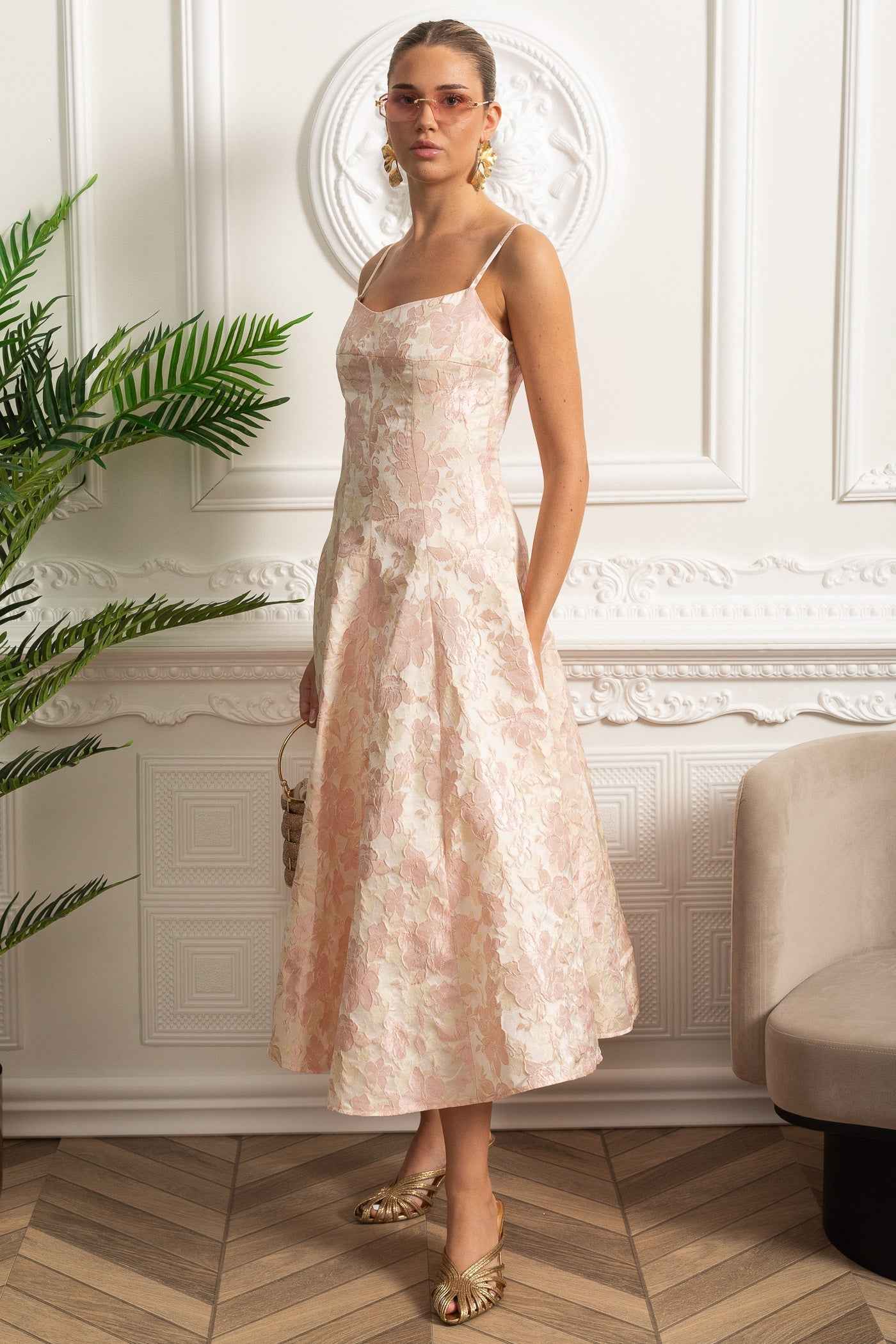 Jacquard | FLORAL FITTED MIDI PARTY COCKTAIL DRESS