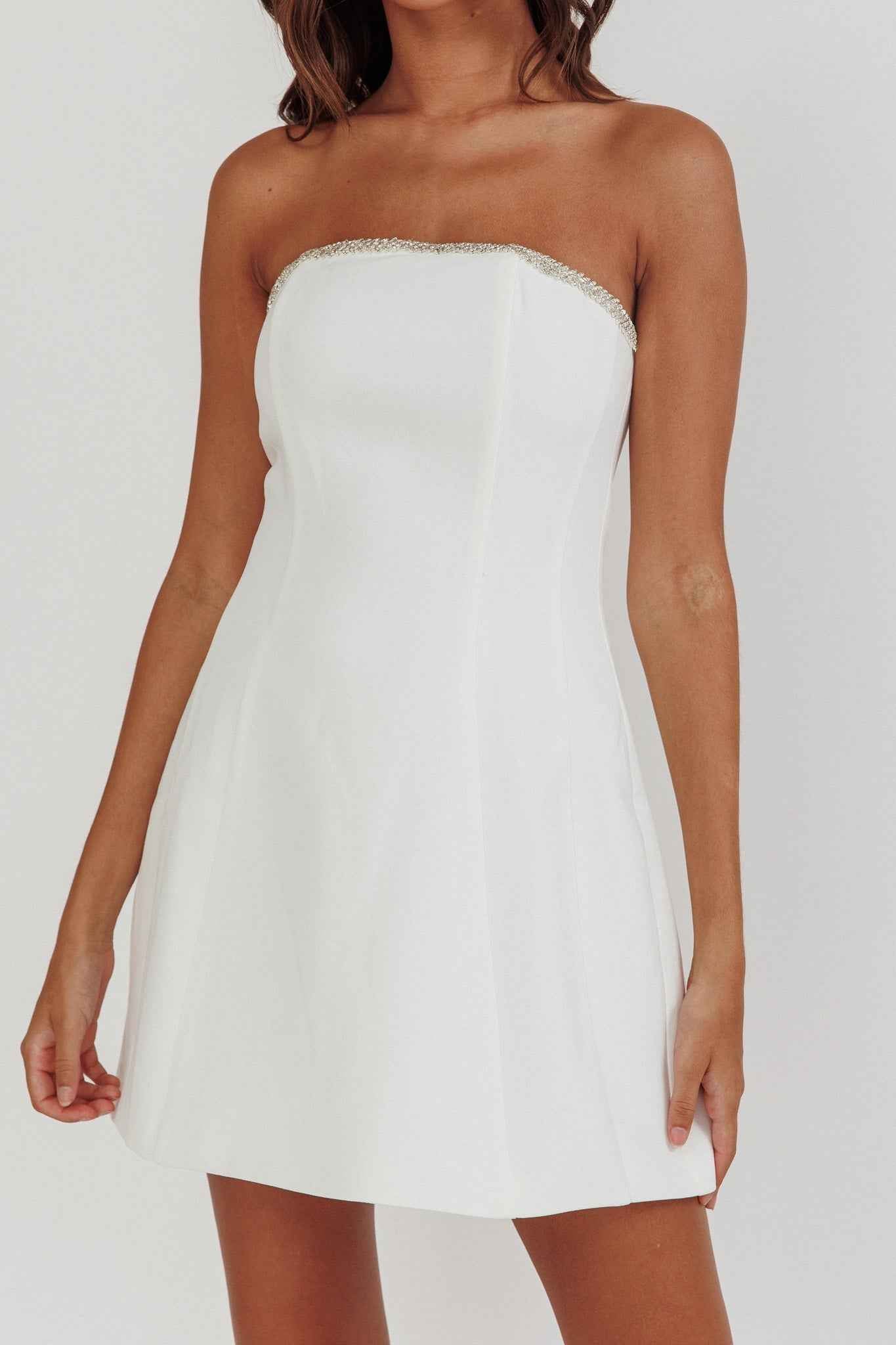 Macaila | STRAPLESS RHINESTONE MINI BRIDAL PARTY DRESS