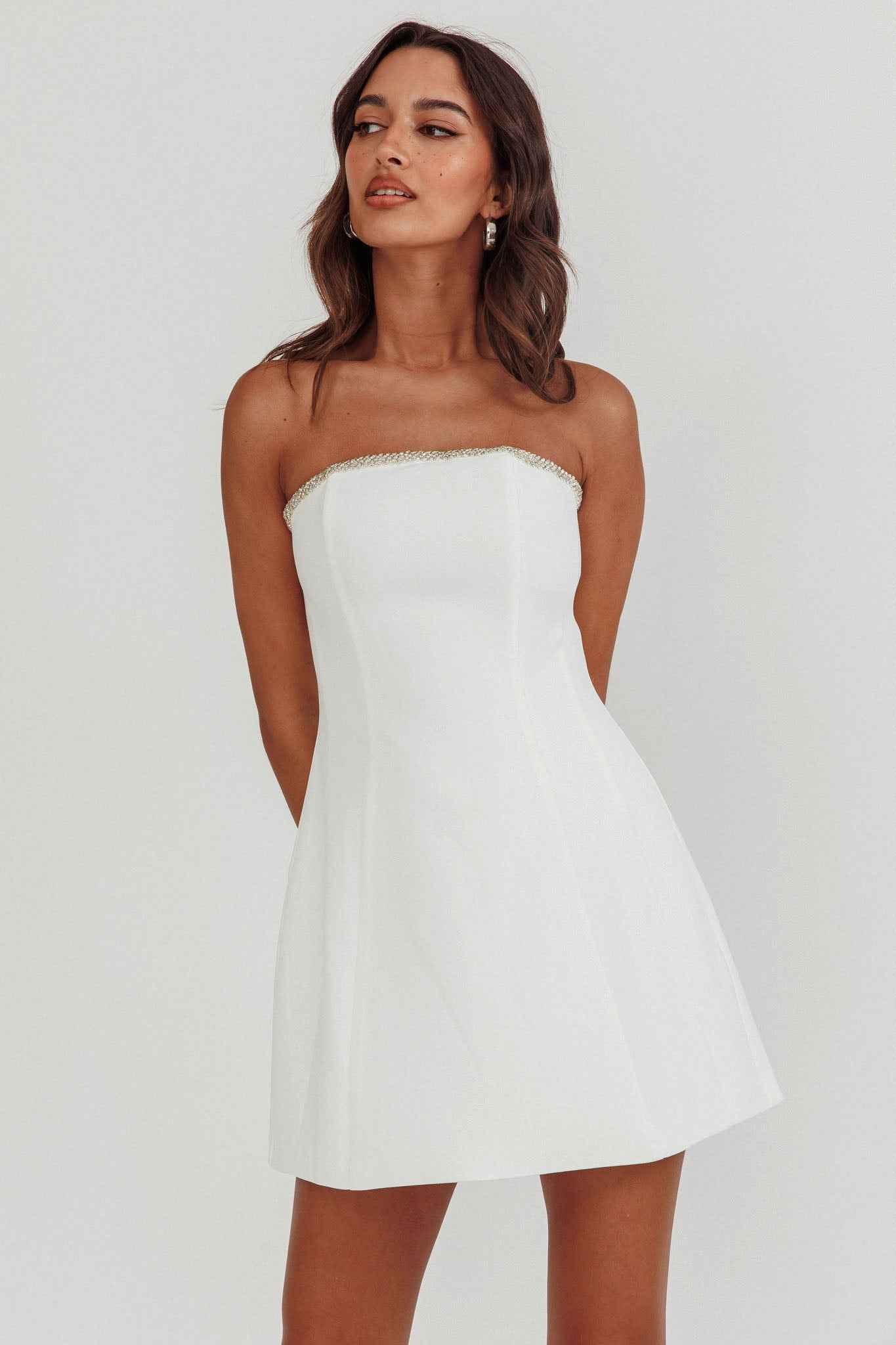 Macaila | STRAPLESS RHINESTONE MINI BRIDAL PARTY DRESS