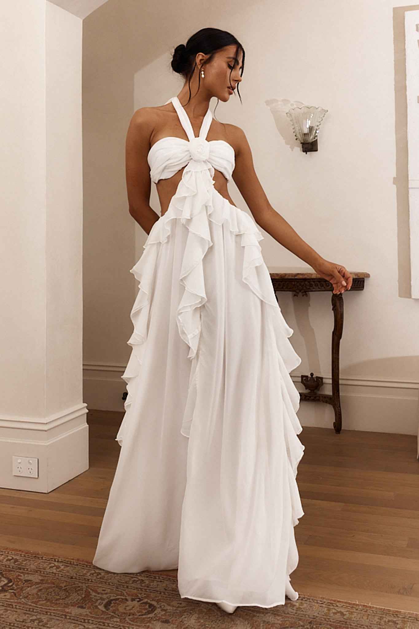 Santiago | HALTERNECK RUFFLE MAXI PARTY EVENING DRESS