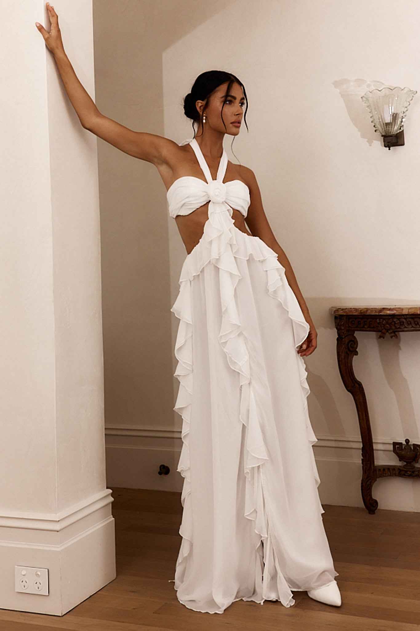 Santiago | HALTERNECK RUFFLE MAXI PARTY EVENING DRESS