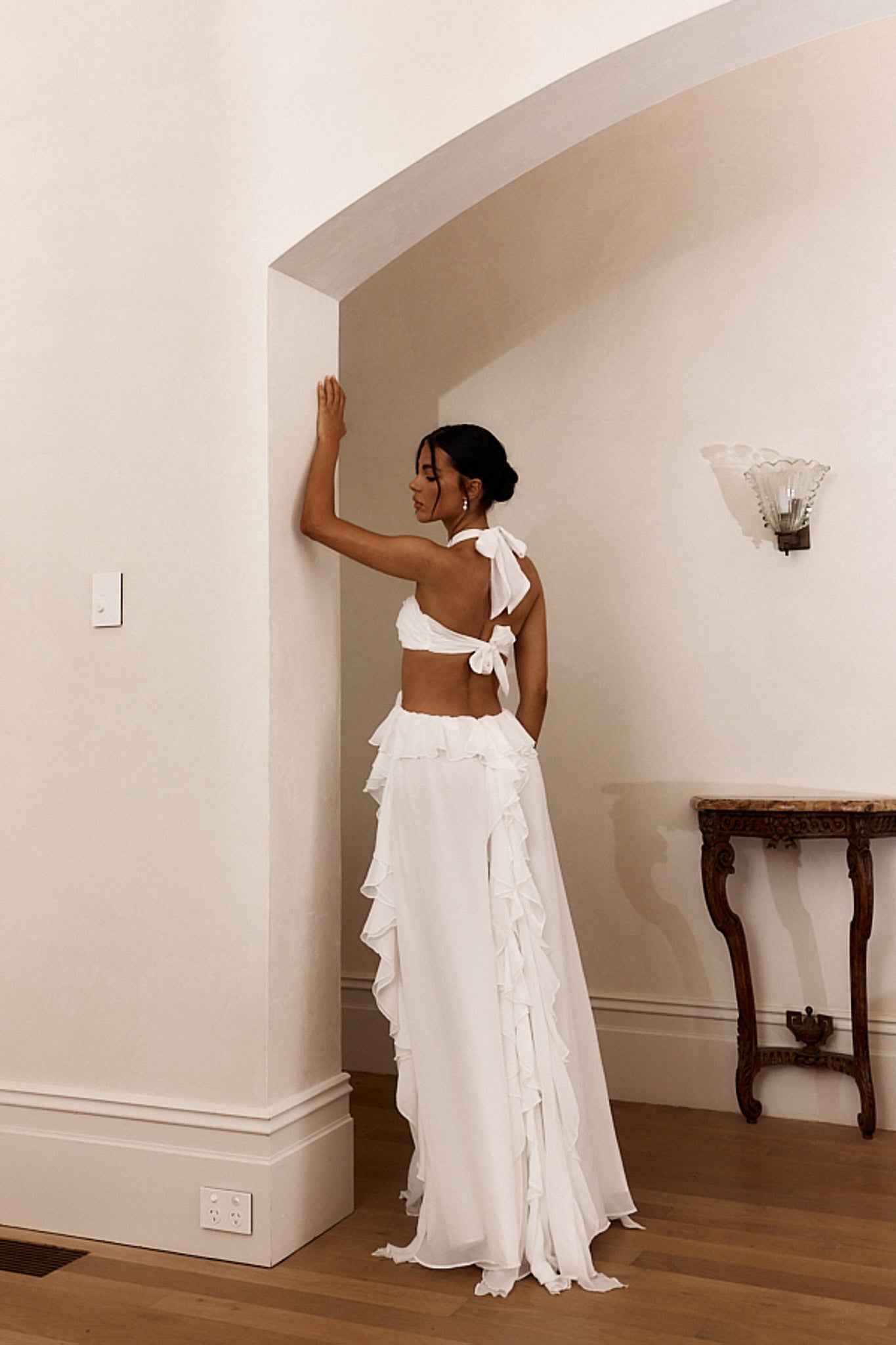 Santiago | HALTERNECK RUFFLE MAXI PARTY EVENING DRESS