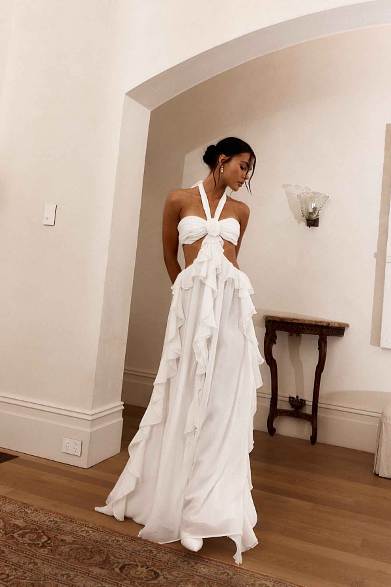Santiago | HALTERNECK RUFFLE MAXI PARTY EVENING DRESS