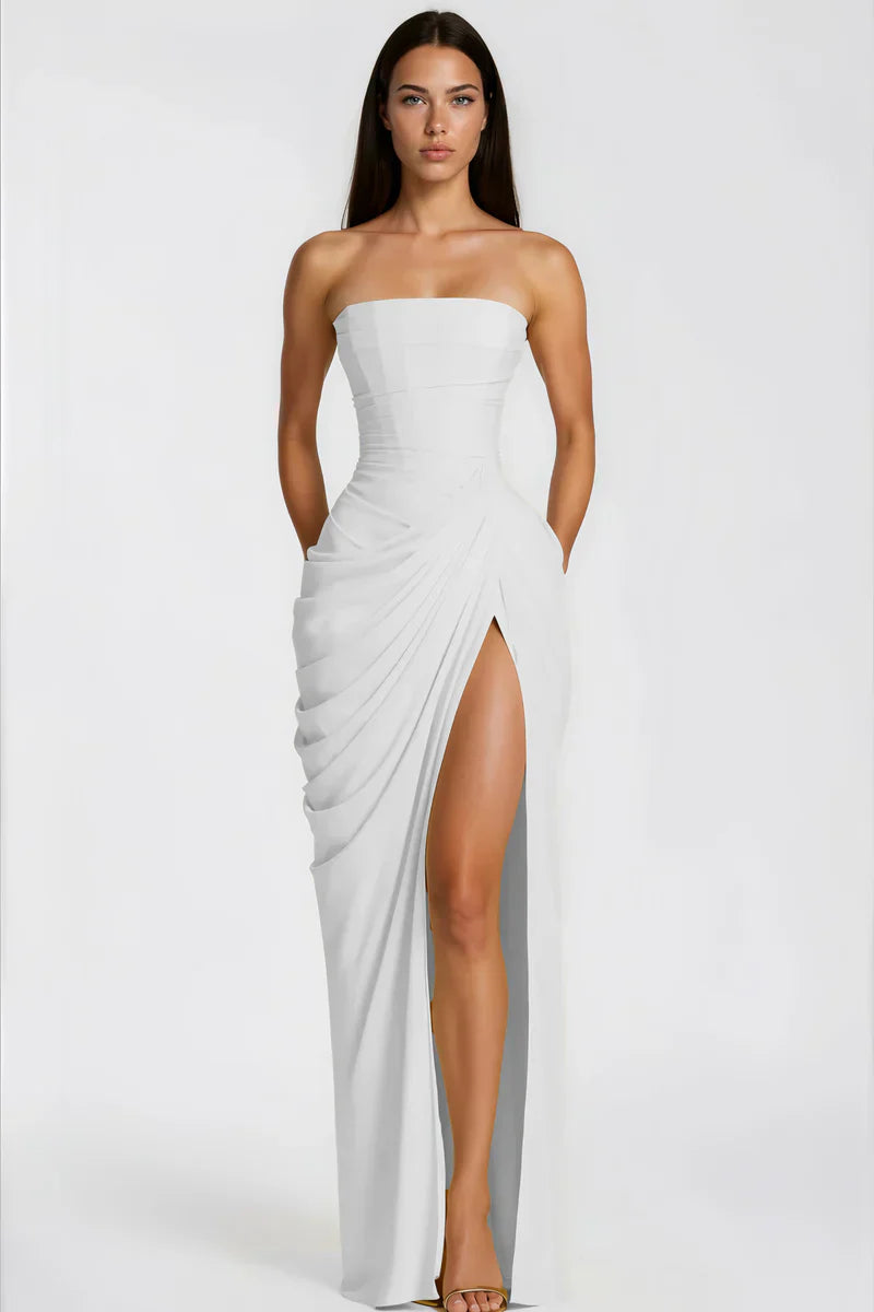 Azalée Strapless Draped High-Slit Maxi Dress