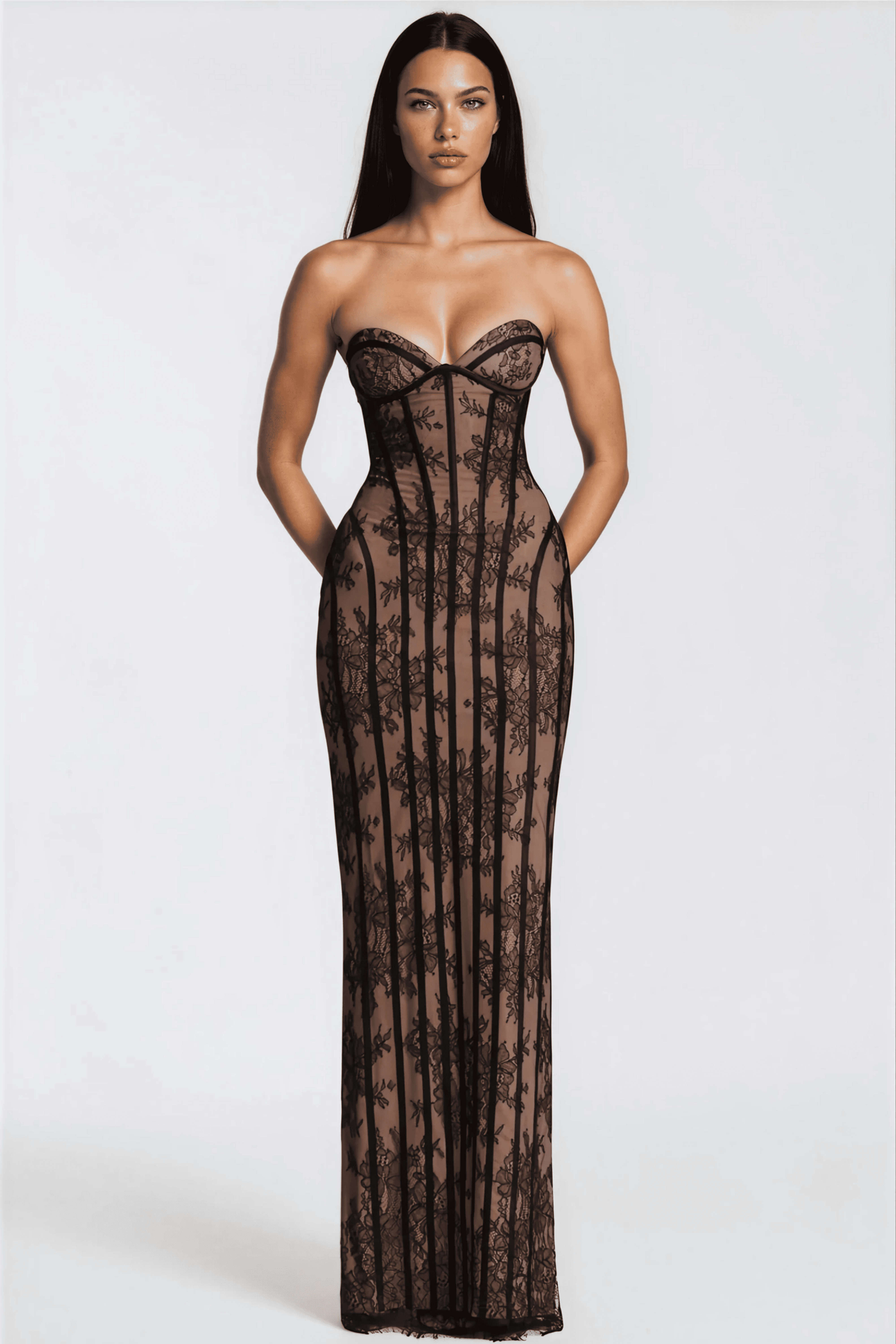 Sarah Floral Lace Corset Maxi Dress