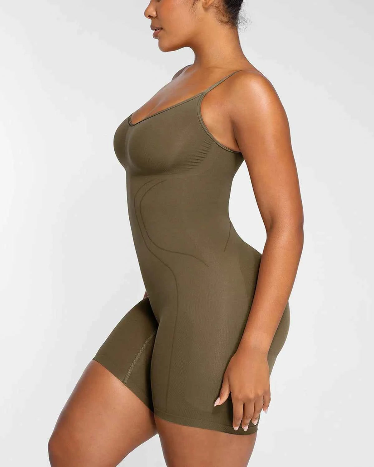 Bare Essentials Midi Bodysuit - Black Seamless Tummy Control