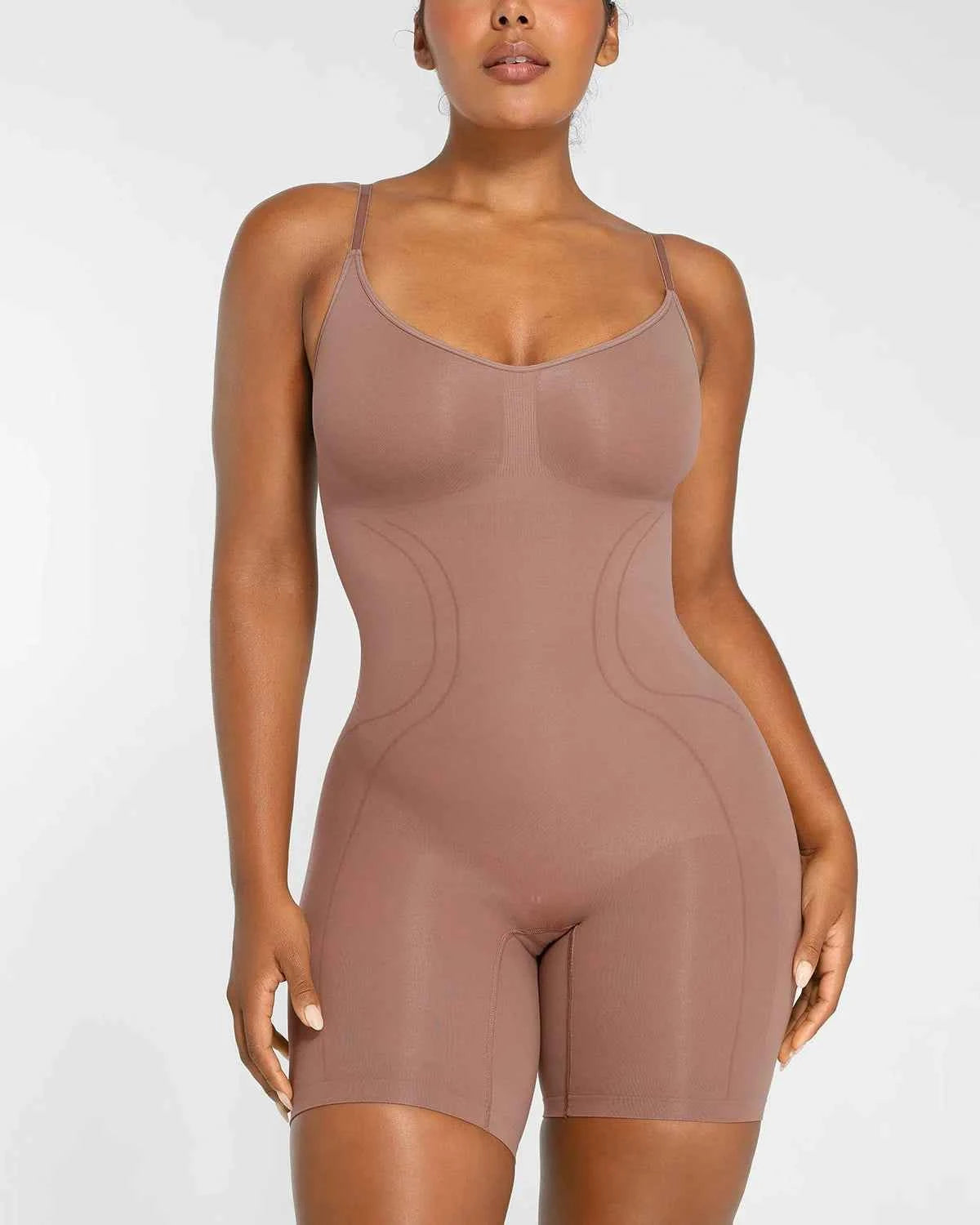 Bare Essentials Midi Bodysuit - Black Seamless Tummy Control
