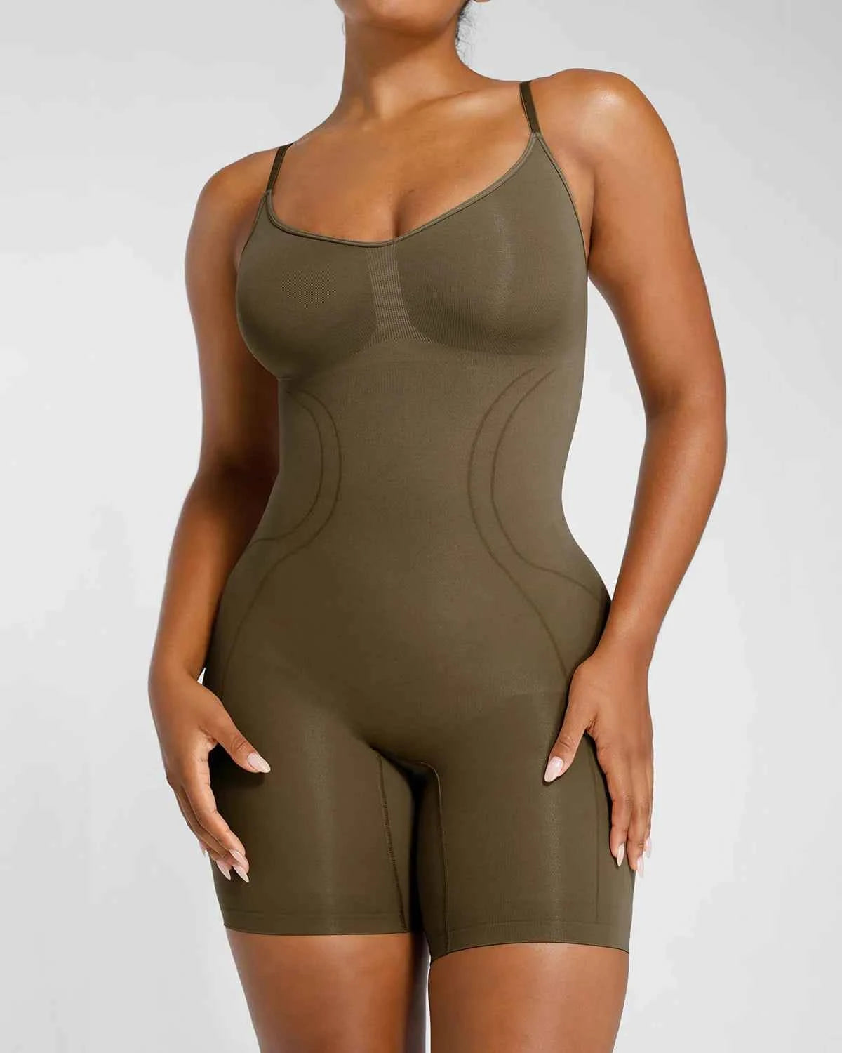 Bare Essentials Midi Bodysuit - Black Seamless Tummy Control
