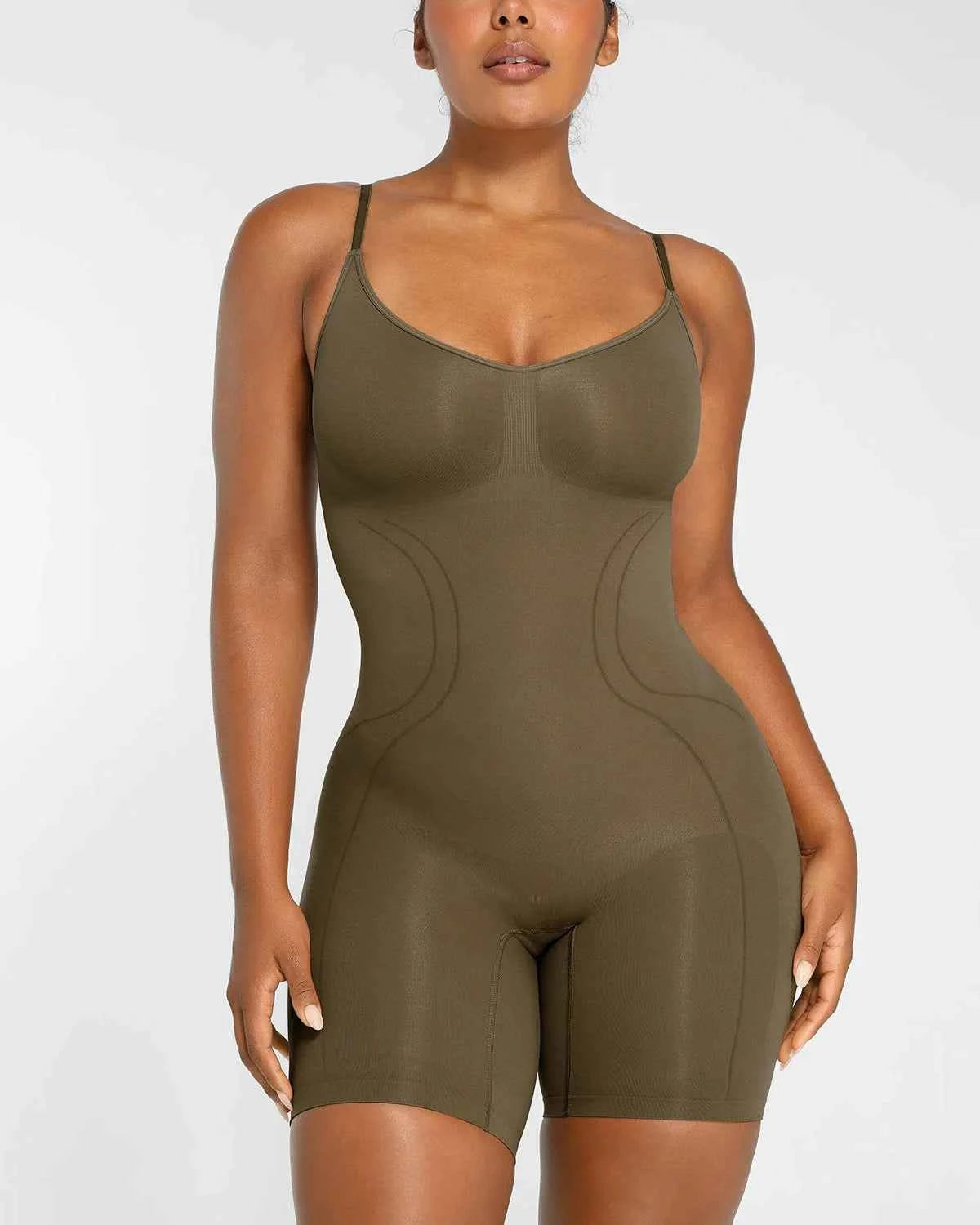 Bare Essentials Midi Bodysuit - Black Seamless Tummy Control