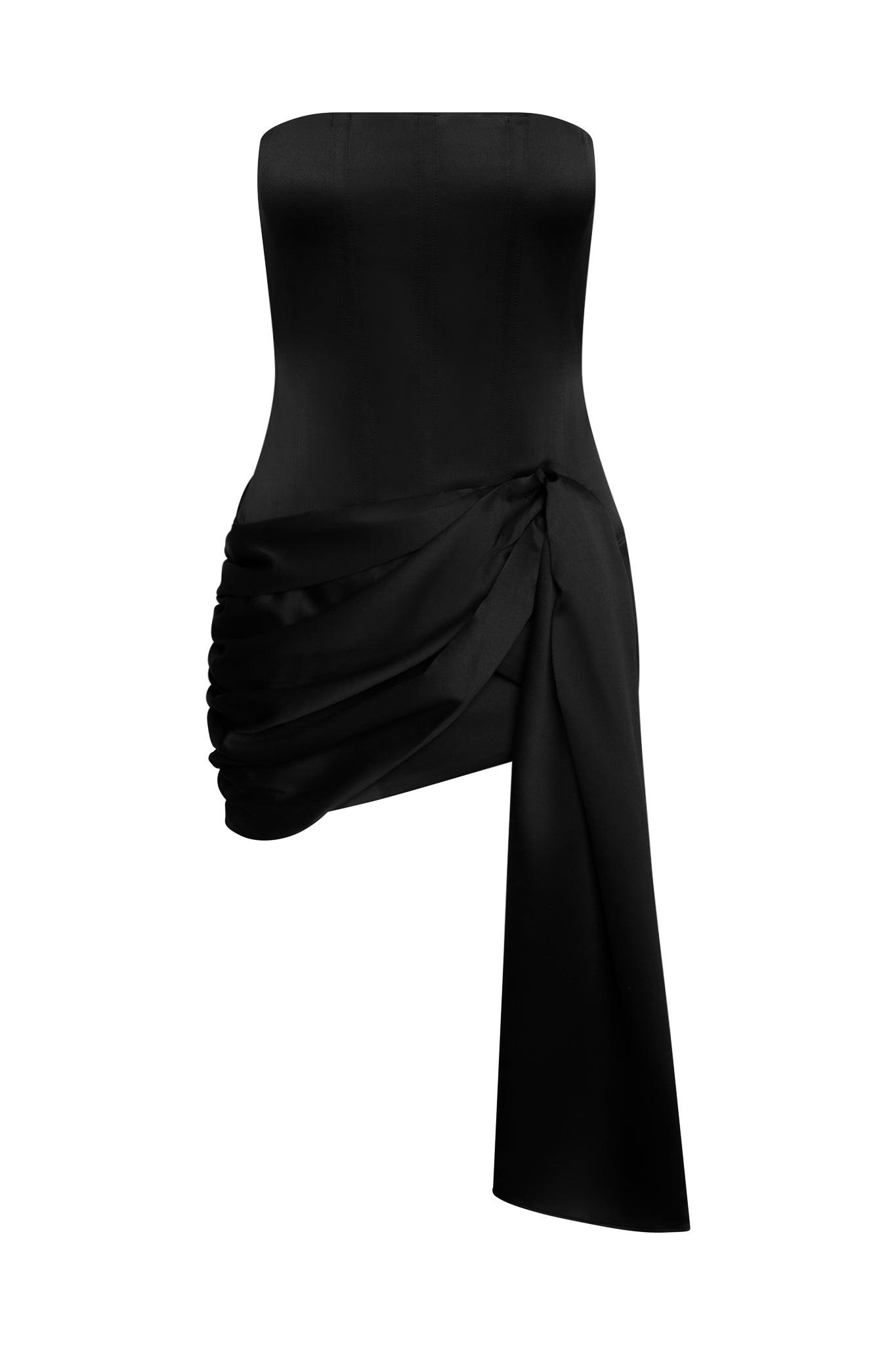 Solara Black Satin Corset Dress ICYBOO