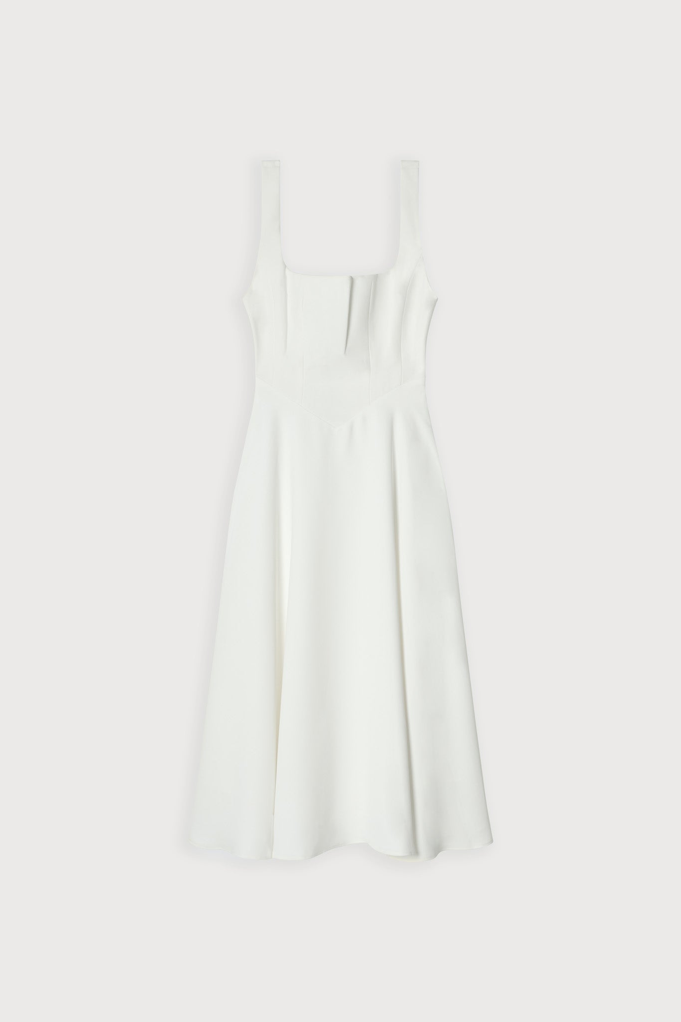 Fitted Elegant Square Neck Midi Cocktail Dress - White - ICYBOO
