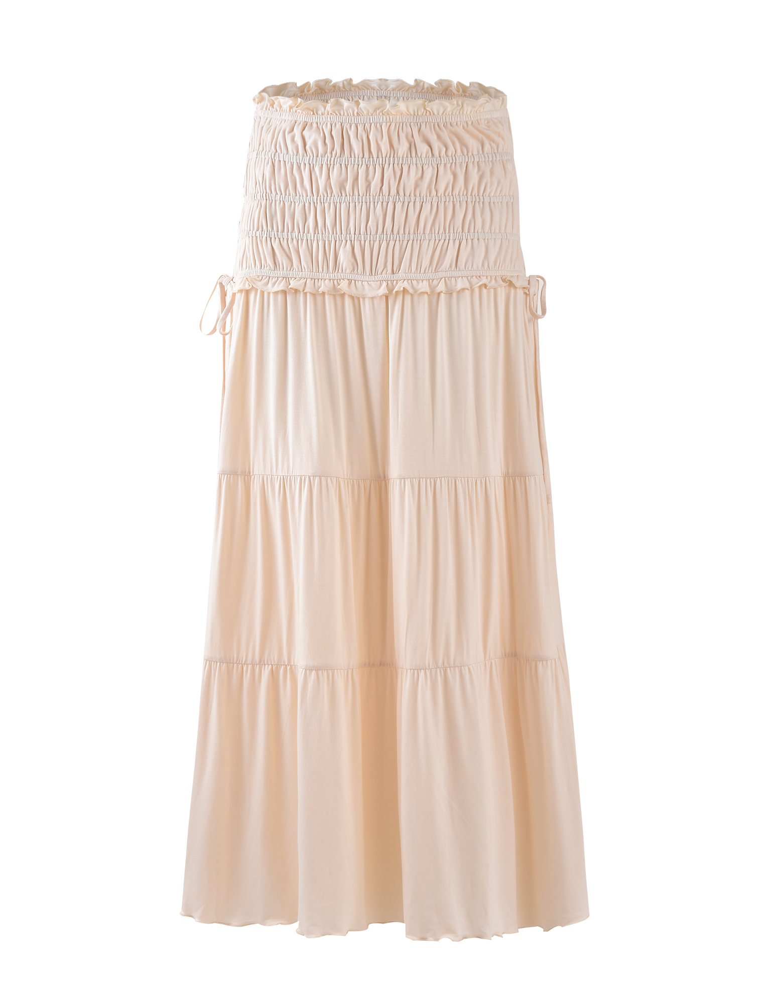 Denali Maxi Skirt - Bone Jersey Shirred Waistband - ICYBOO
