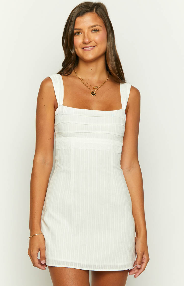 Taylor Lace Square Neck Mini Party Dress - White - ICYBOO