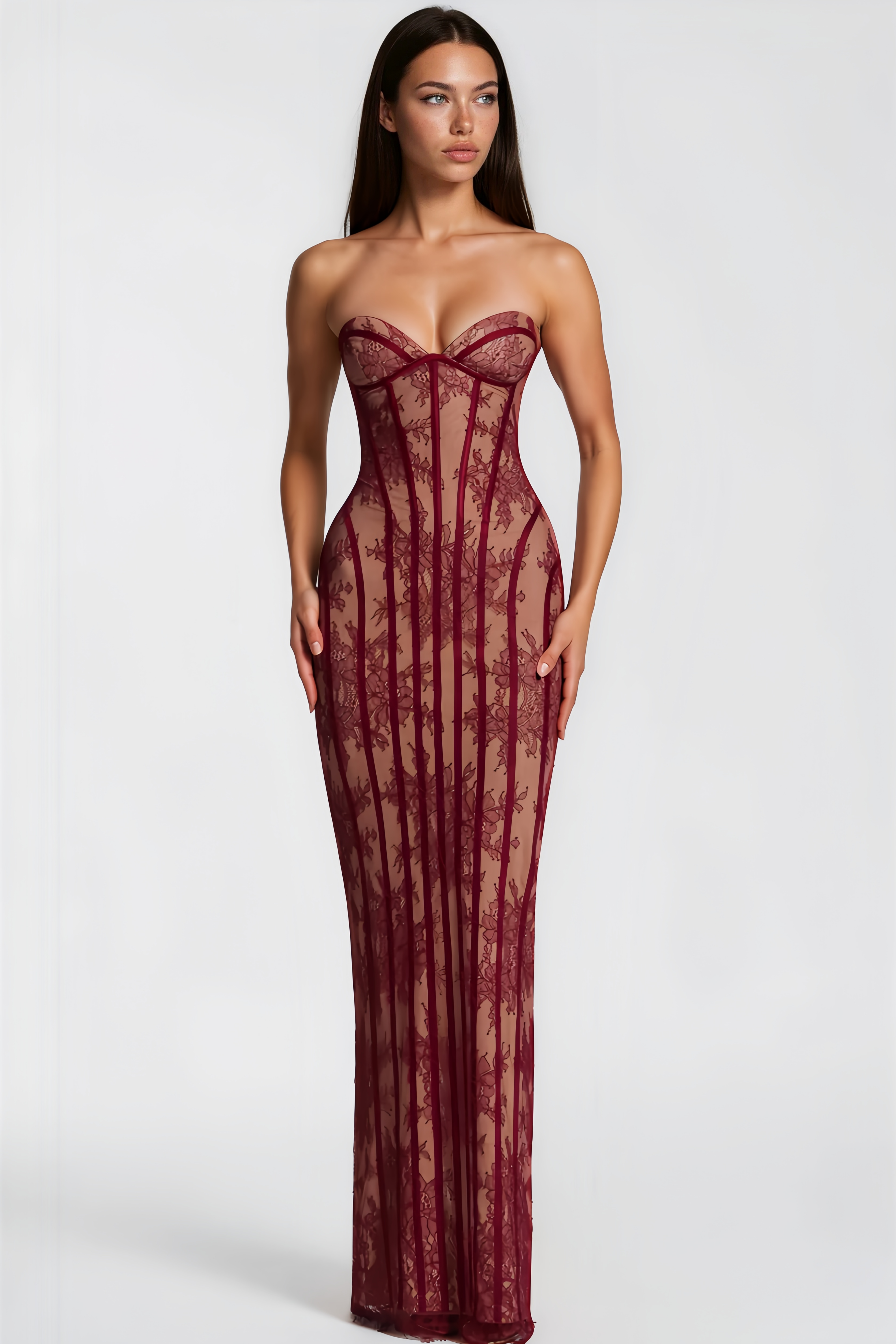 Sarah Floral Lace Corset Maxi Dress