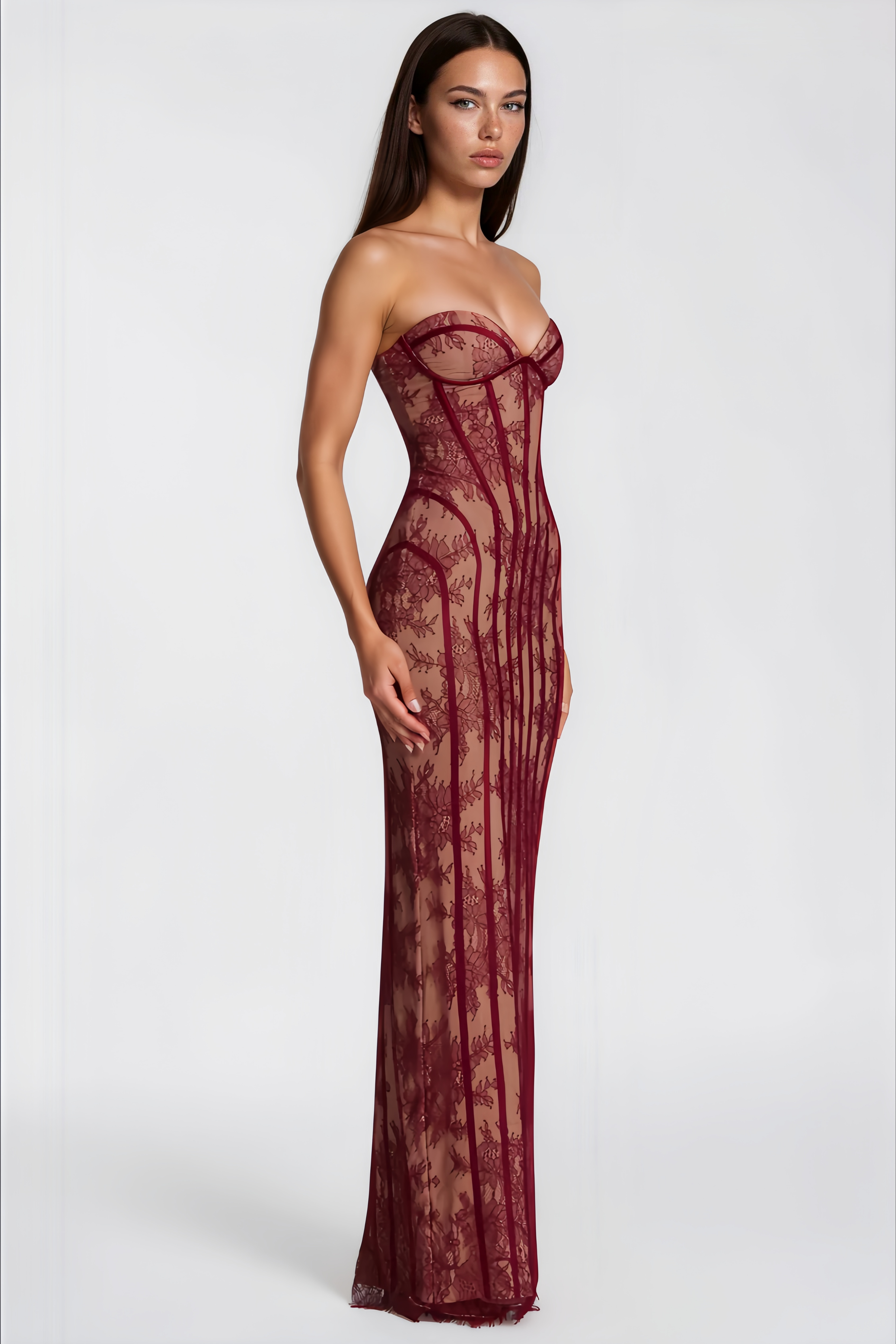Sarah Floral Lace Corset Maxi Dress