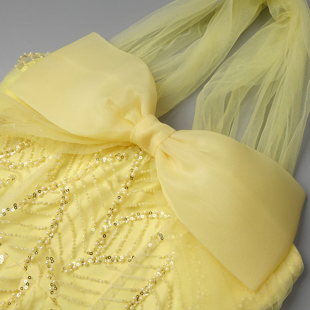 Vitesse Halter Maxi Dress with Bow in Yellow