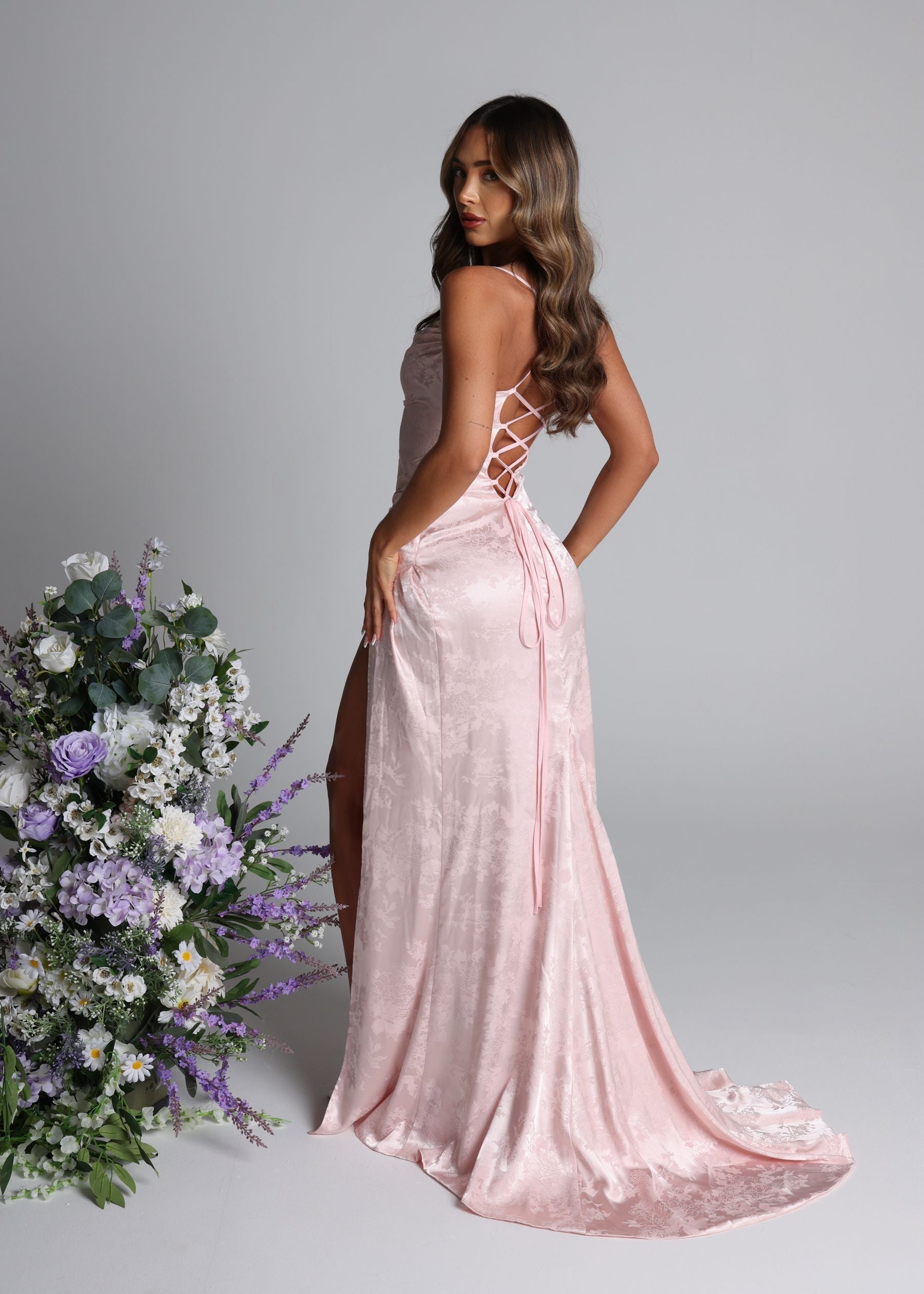 Worth Waiting For Cross Back Gown - Jacquard Pink - ICYBOO