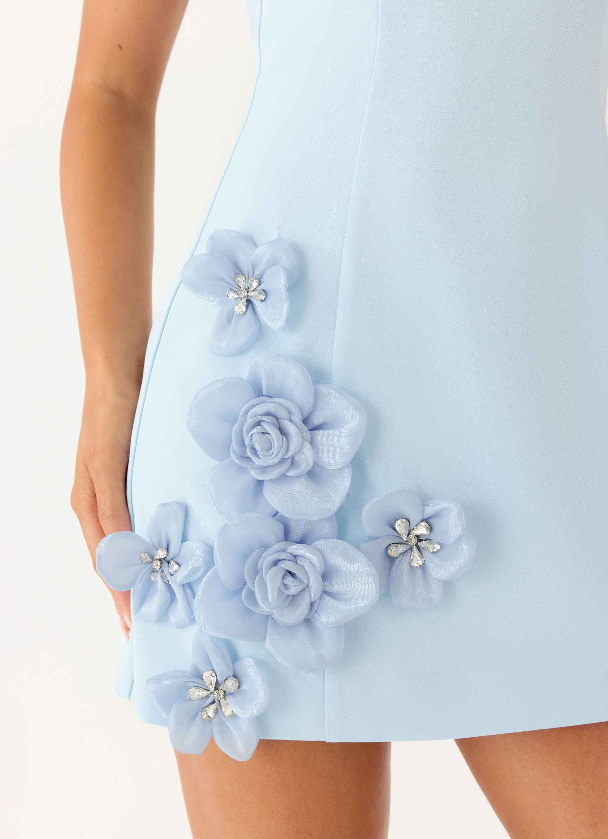 Yallie Mini Dress - Blue Strapless Floral