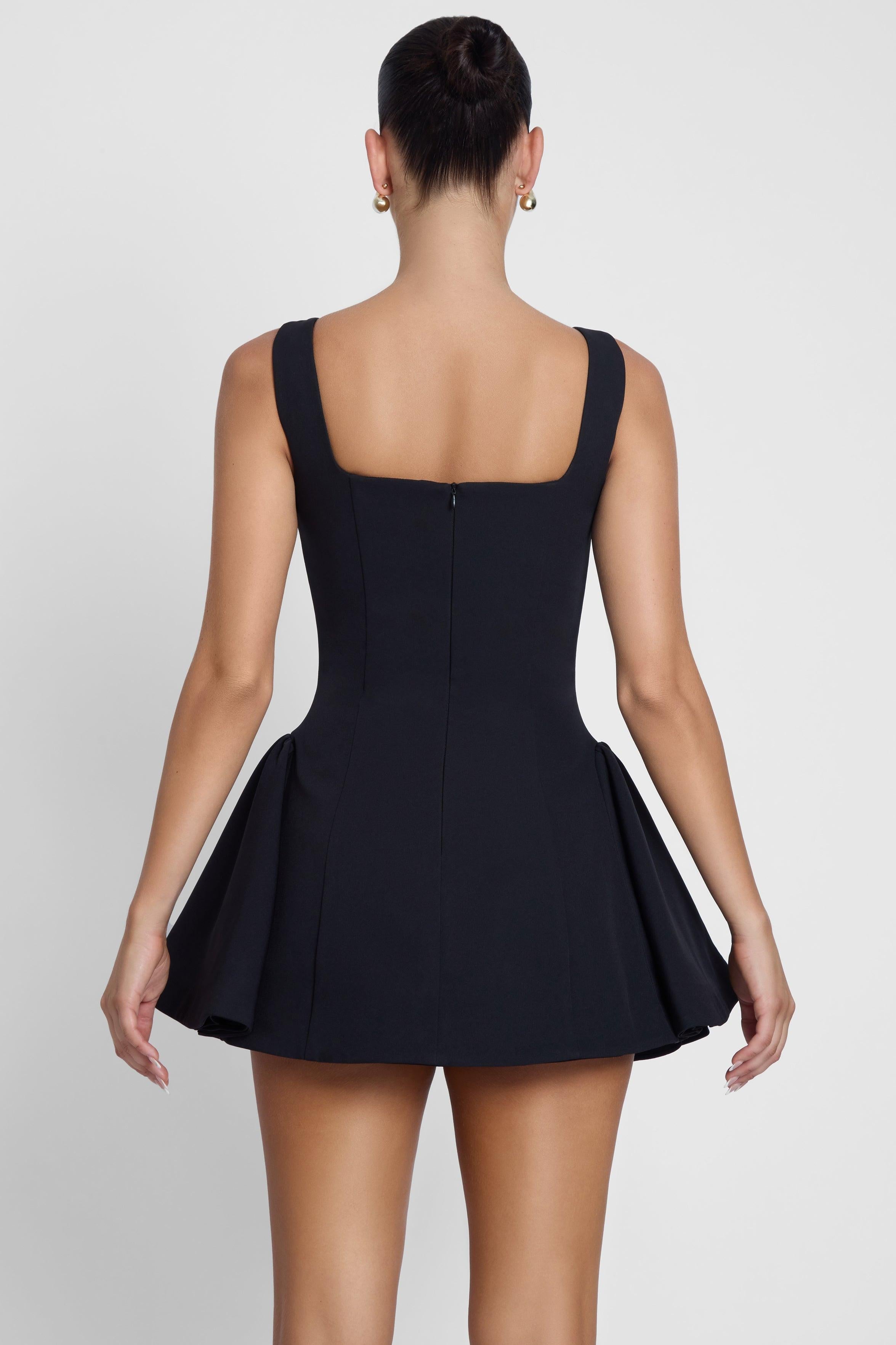 Ysabelle Black Corset-Style Babydoll Mini Dress ICYBOO