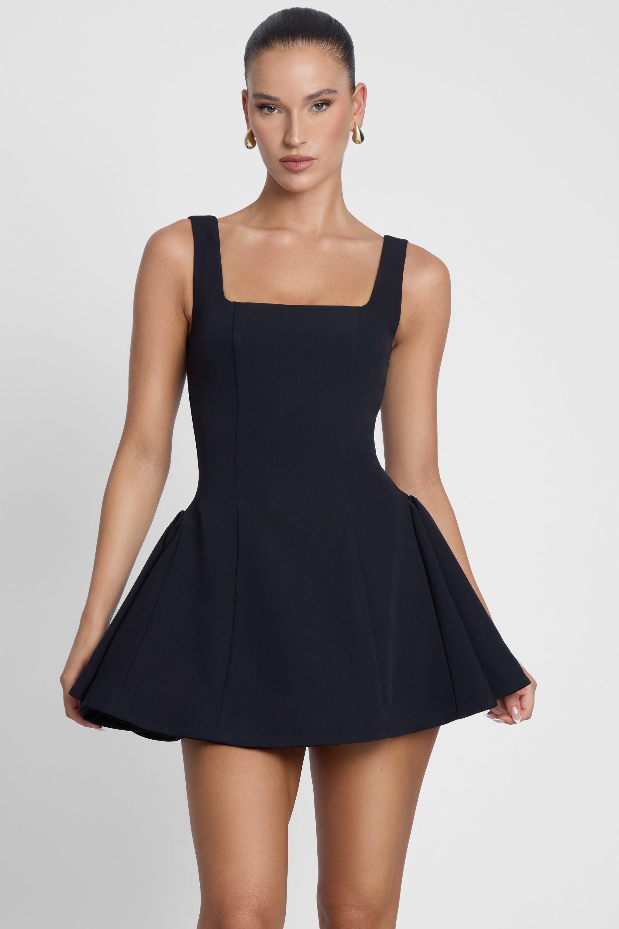 Ysabelle Black Corset-Style Babydoll Mini Dress ICYBOO