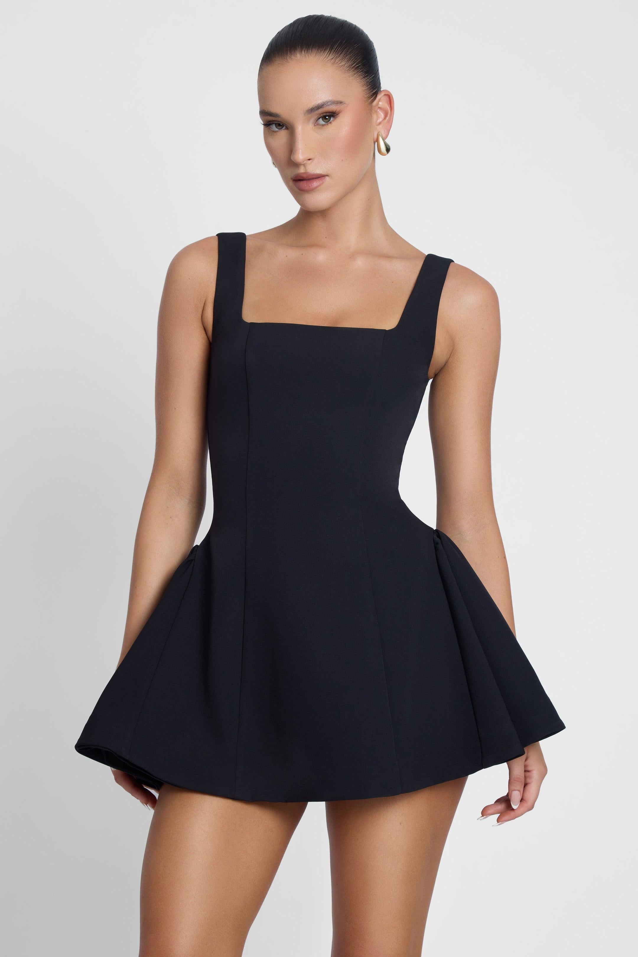 Ysabelle Black Corset-Style Babydoll Mini Dress ICYBOO