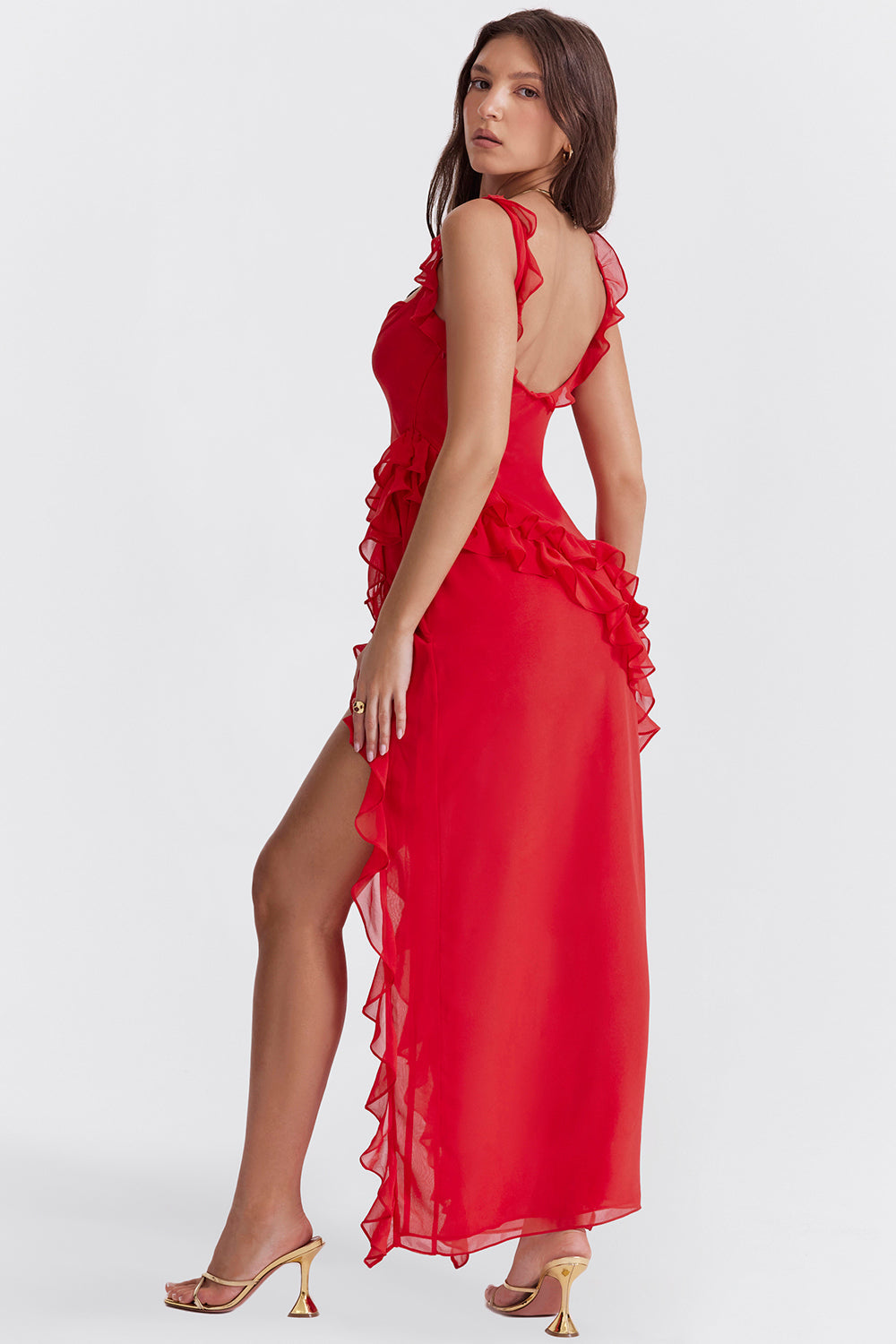 Ariela maxi dress cherry ruffle - ICYBOO