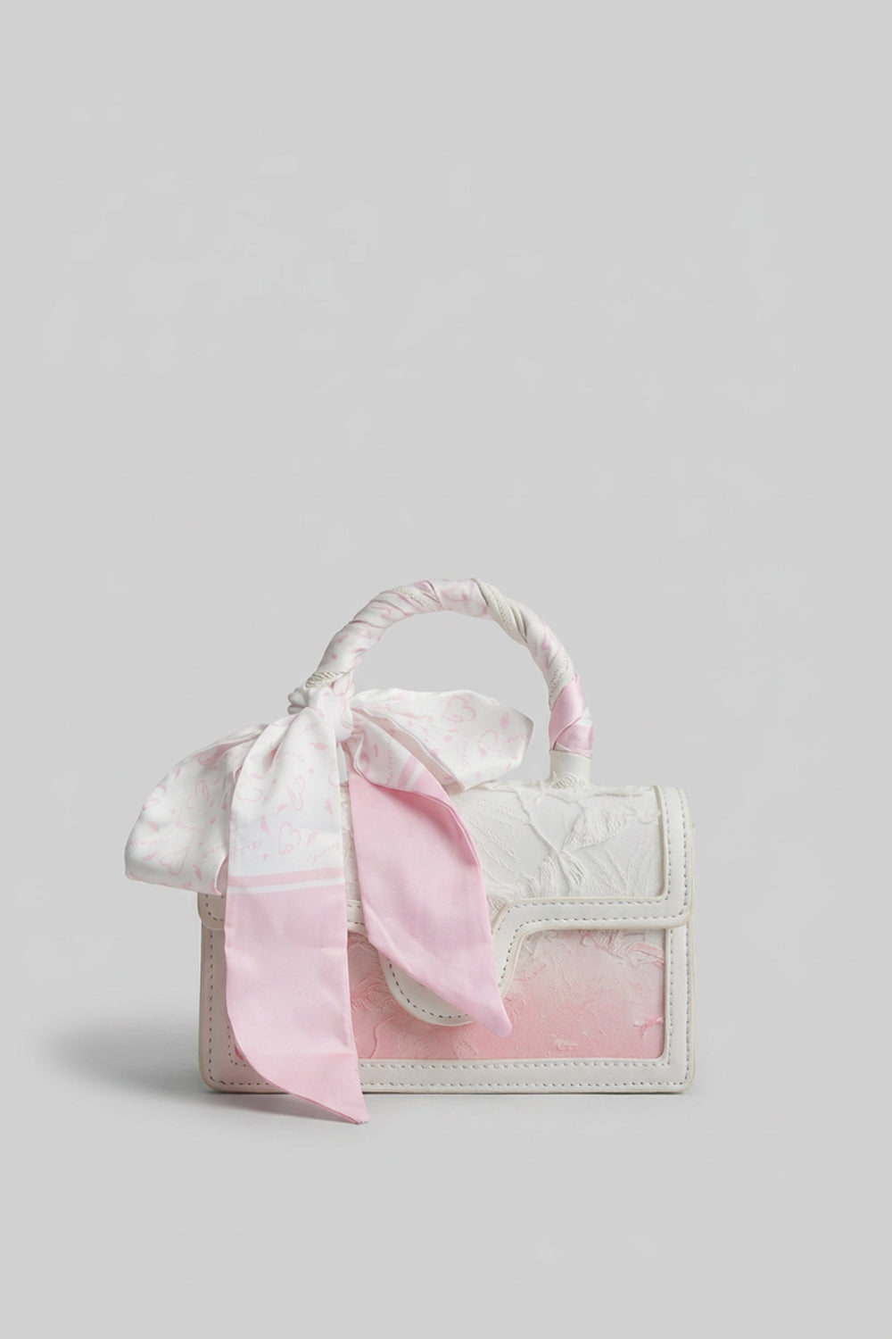 Top Handle Bag With With Feather-Effect Panel - White/pink - ICYBOO