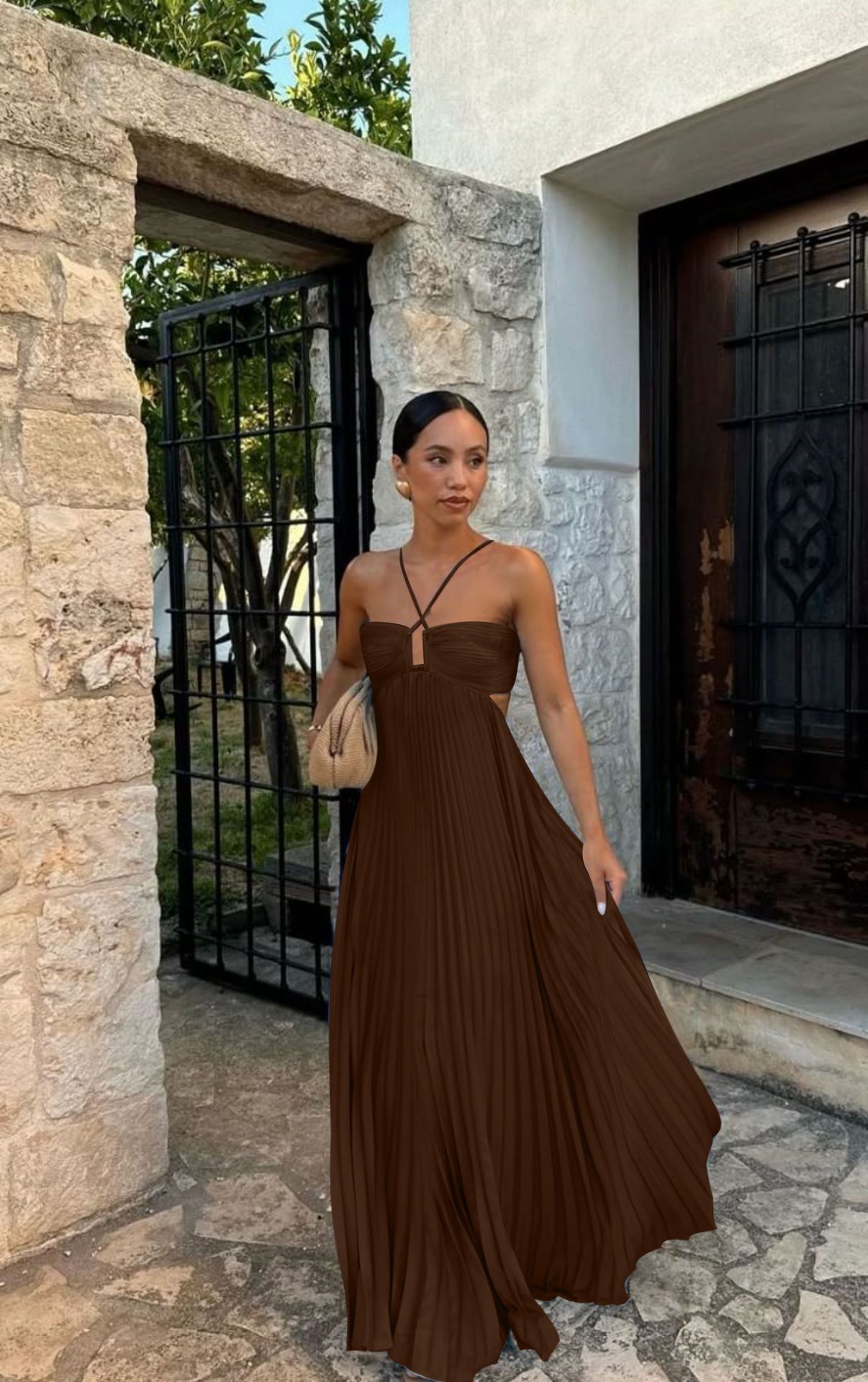 Pleated Sleeveless Maxi Evening Party Dress - ICYBOO