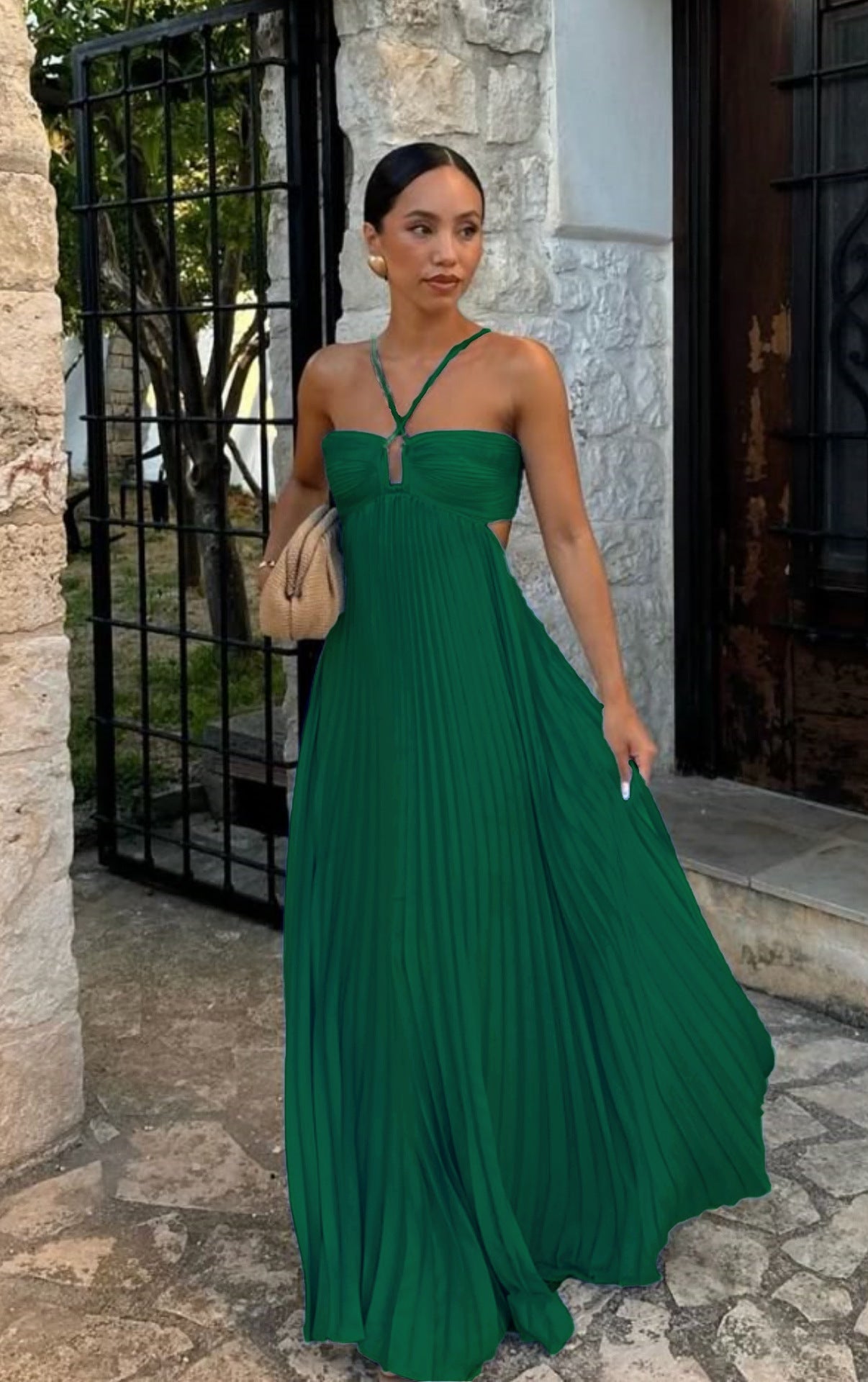 Pleated Sleeveless Maxi Evening Party Dress - ICYBOO