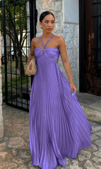 Pleated Sleeveless Maxi Evening Party Dress - ICYBOO