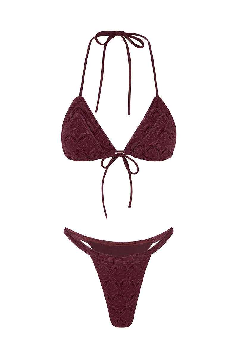 Dune Embroidered Textured Summer Bikini - Burgundy