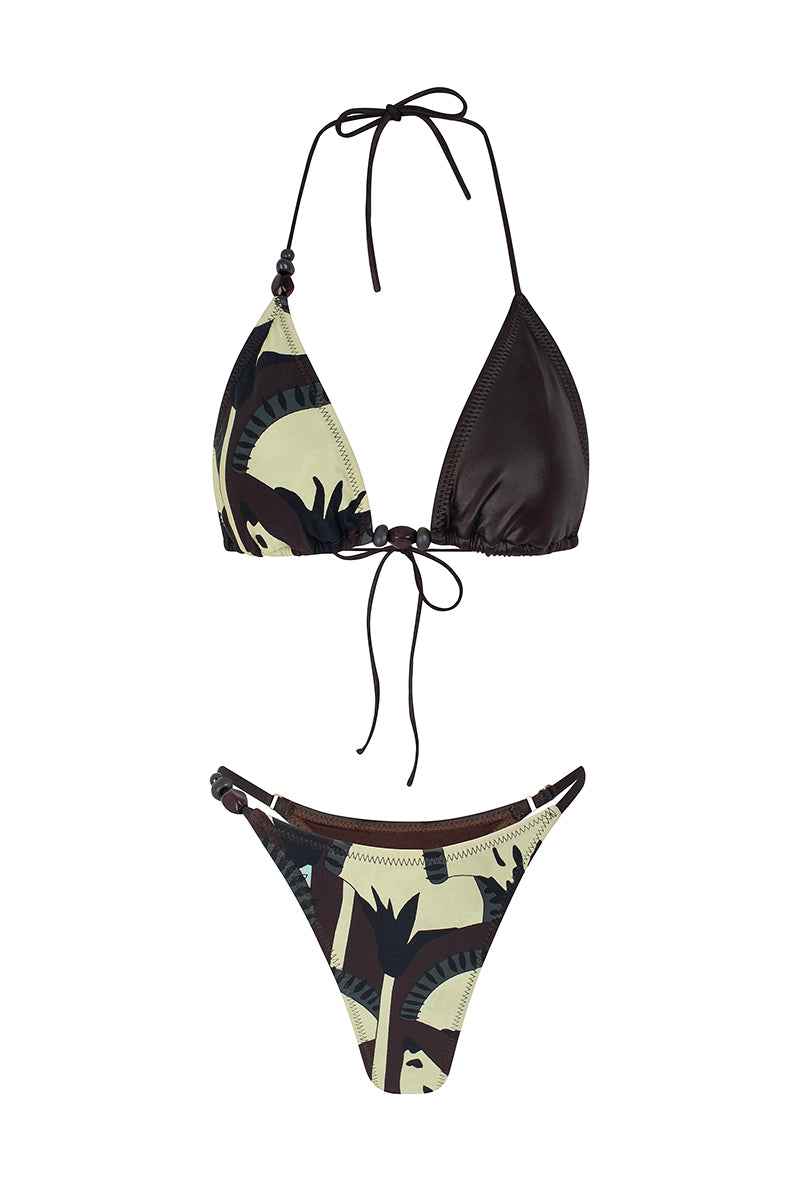Lotus Floral Metallic Mini Summer Bikini - Brown