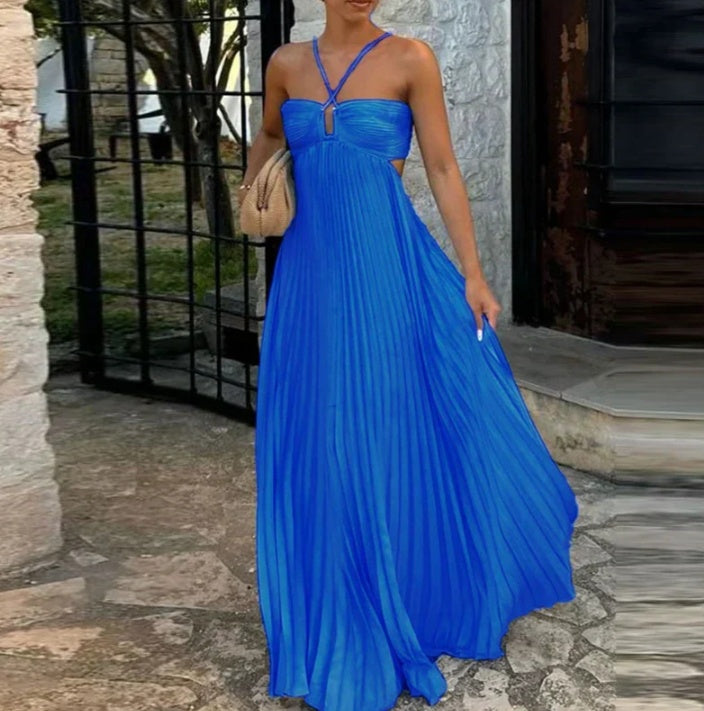 Pleated Sleeveless Maxi Evening Party Dress - ICYBOO