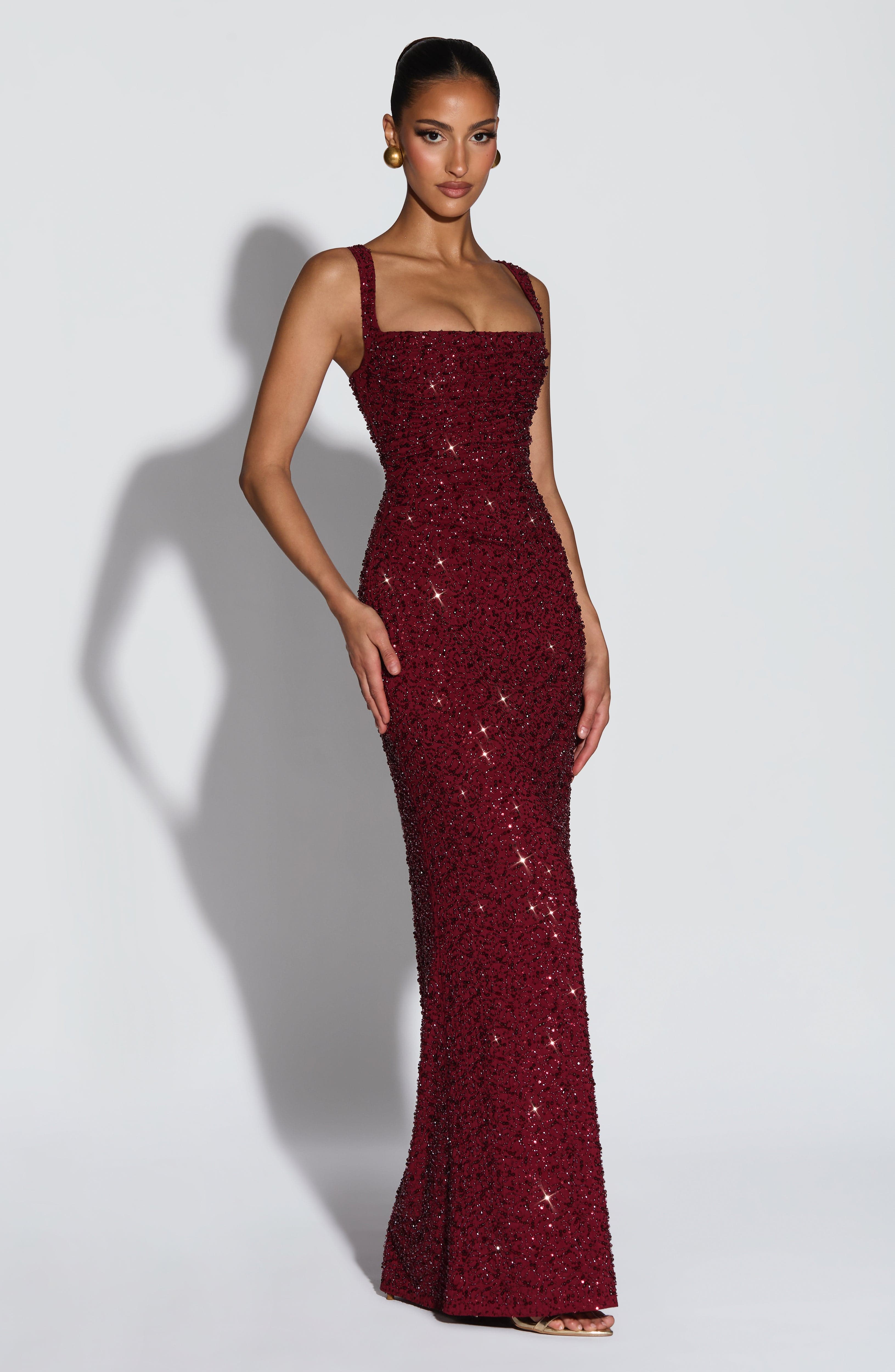 Calanthe Maxi Dress - Burgundy Sparkle ICYBOO