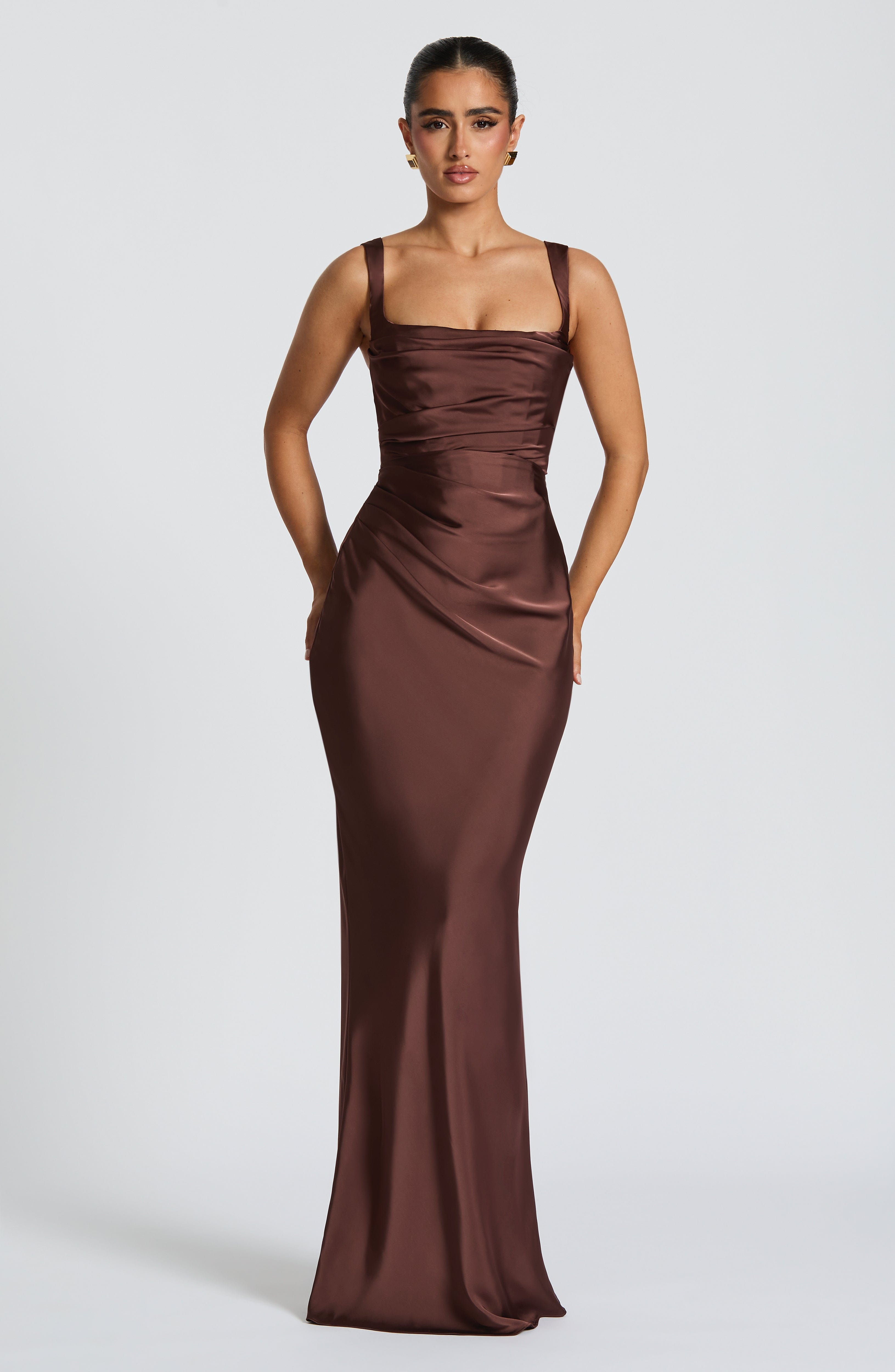 Calanthe Plum Brown Maxi Dress - ICYBOO