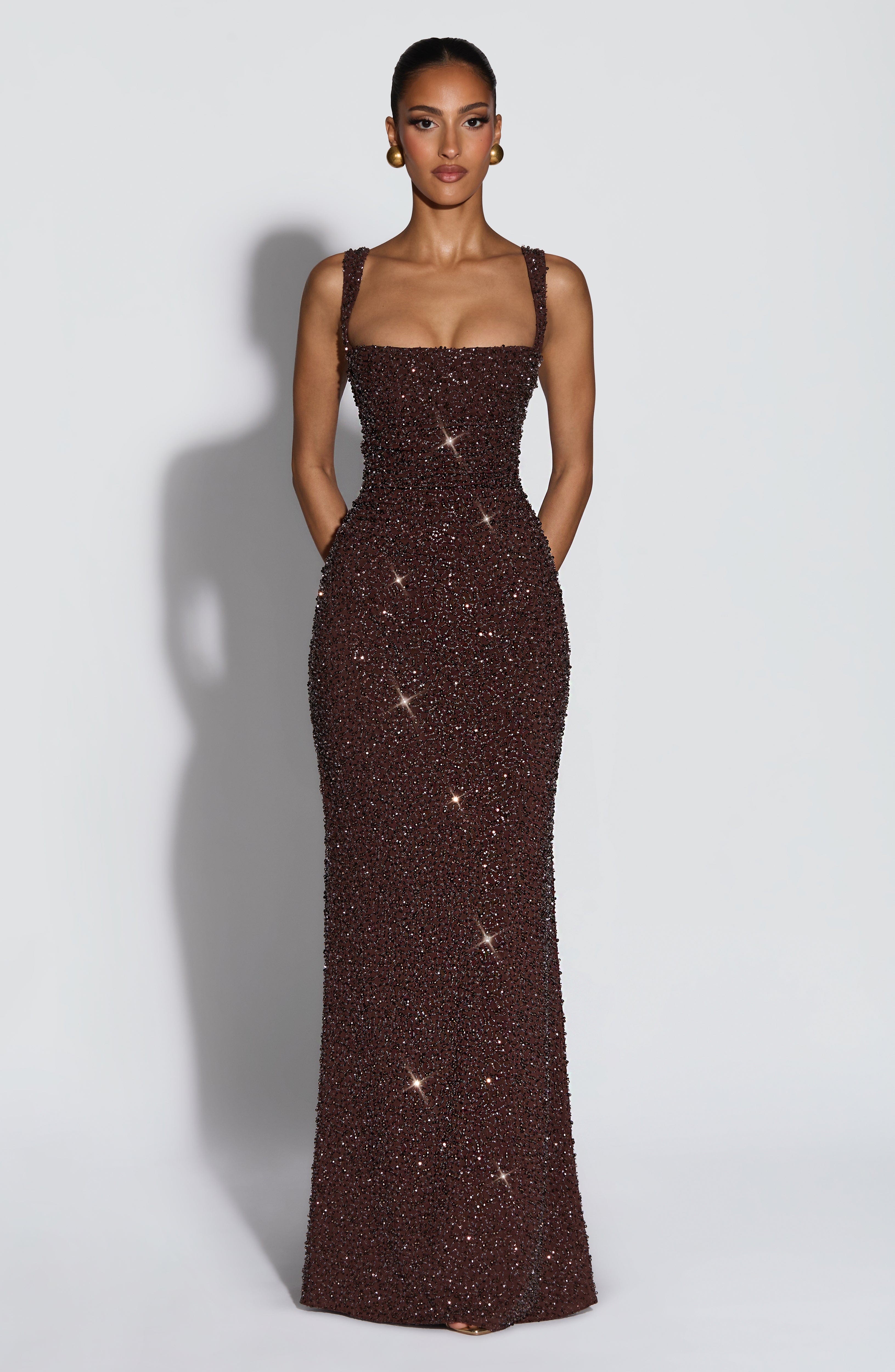 Calanthe Maxi Dress - Plum Brown Sparkle - ICYBOO