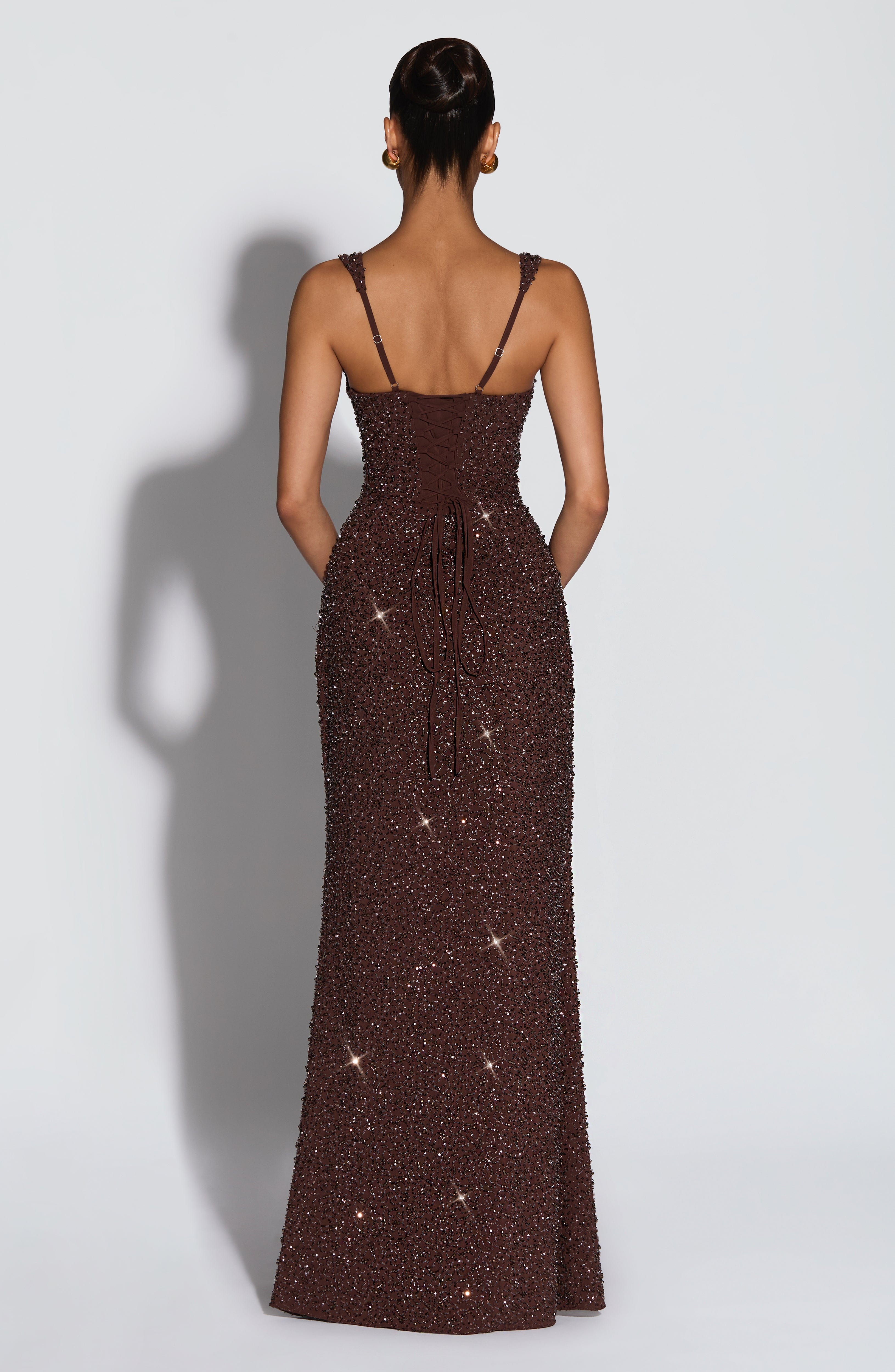 Calanthe Maxi Dress - Plum Brown Sparkle - ICYBOO