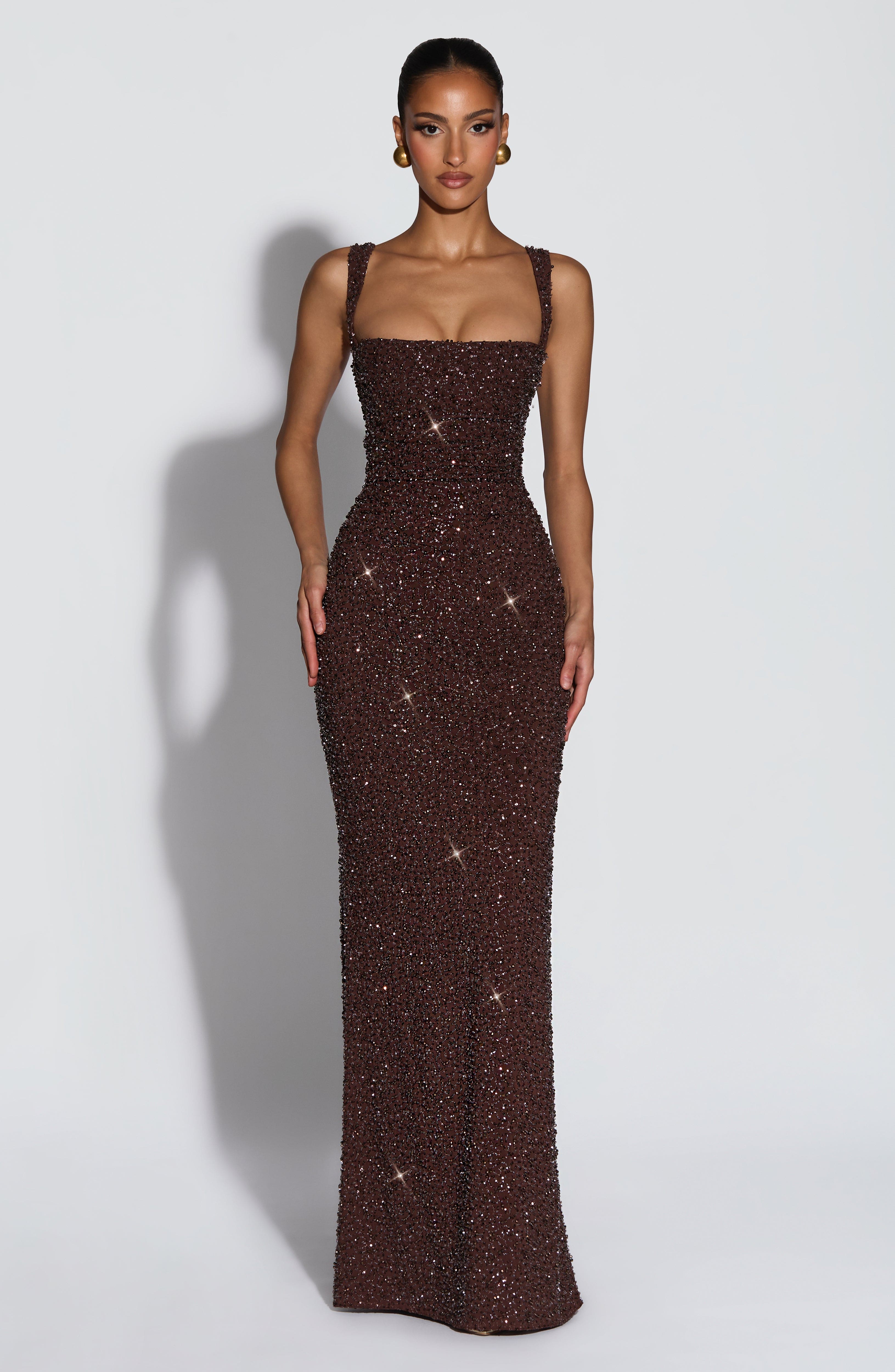 Calanthe Maxi Dress - Plum Brown Sparkle - ICYBOO