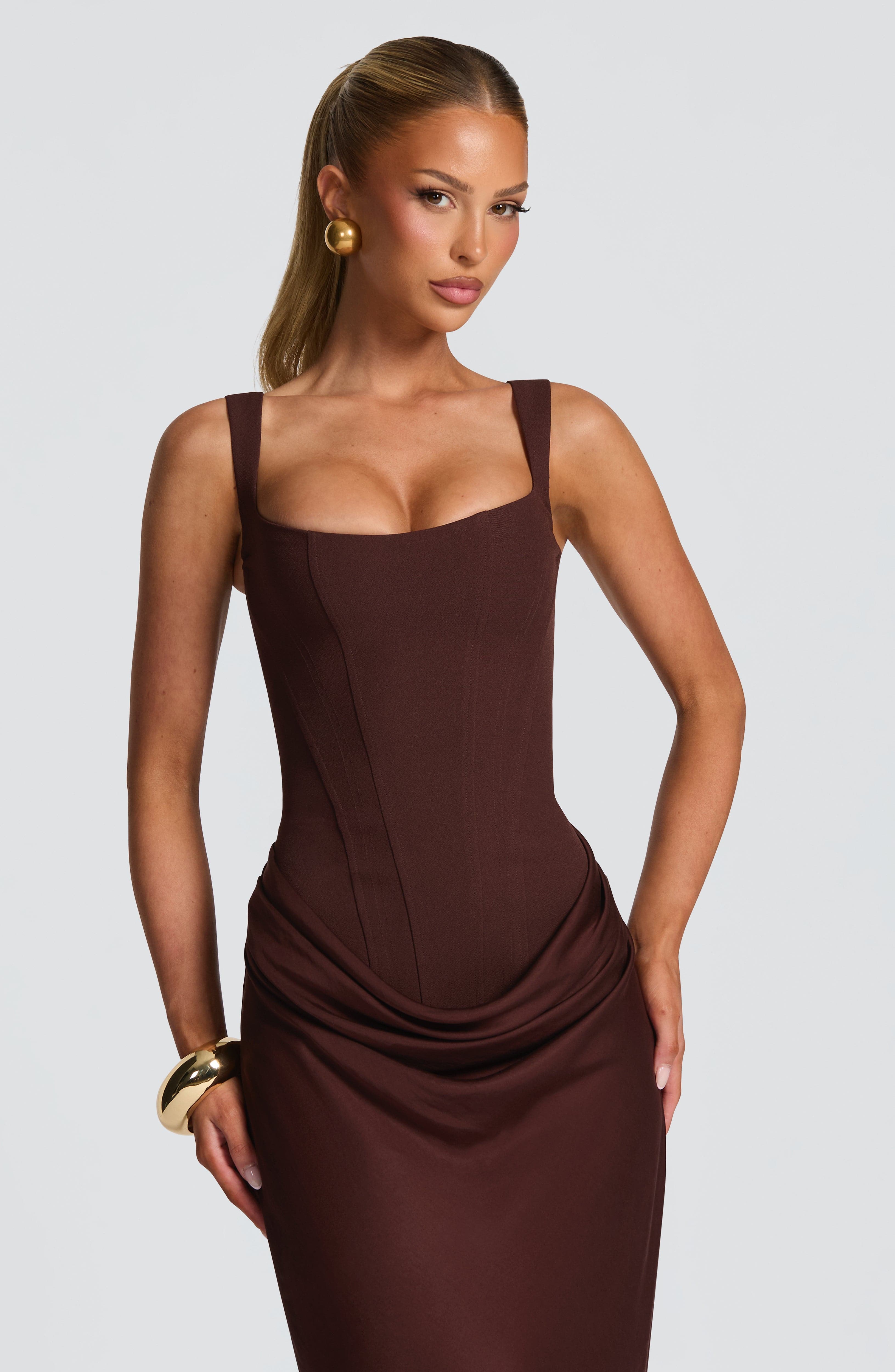 Cornelia Maxi Dress - Plum Brown - ICYBOO