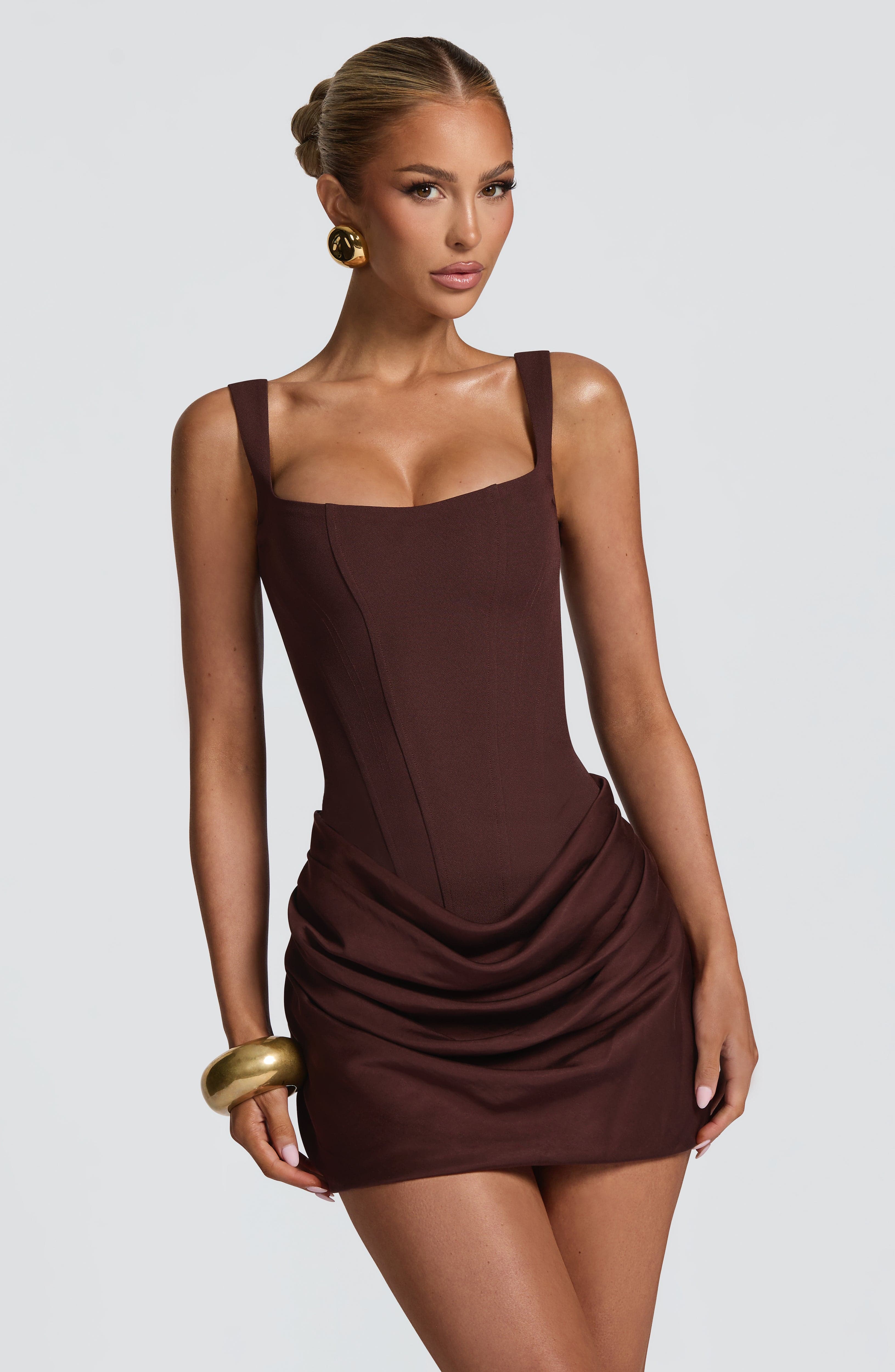 Cornelia Plum Brown Mini Dress - ICYBOO