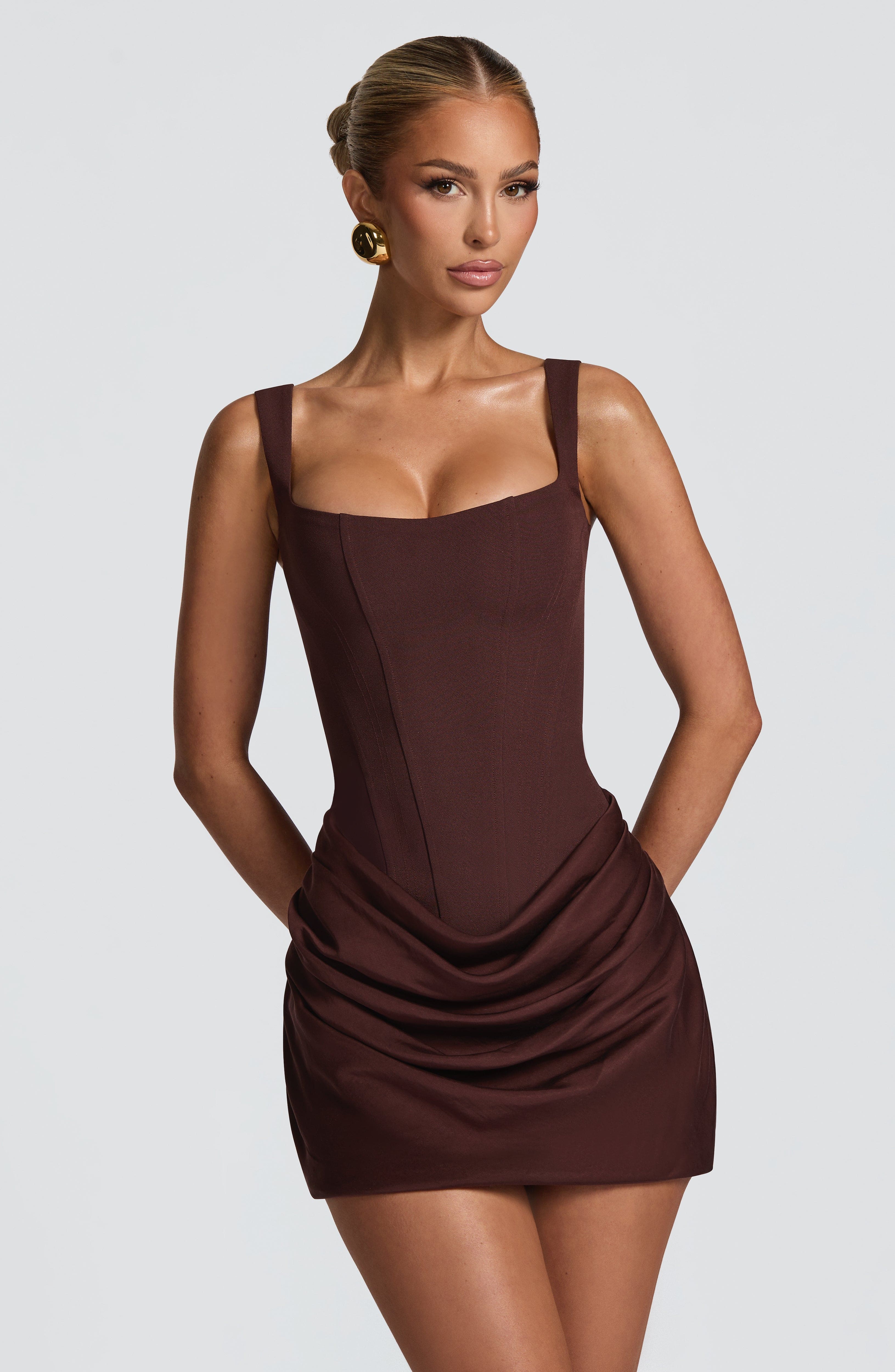 Cornelia Plum Brown Mini Dress - ICYBOO