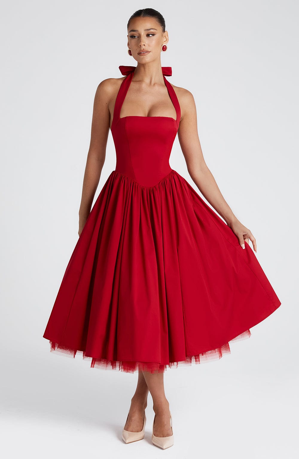 Cressida Red Midi Dress - ICYBOO