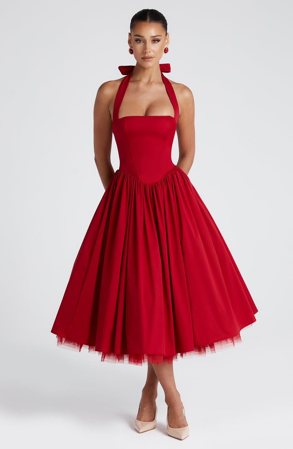 Cressida Red Midi Dress - ICYBOO
