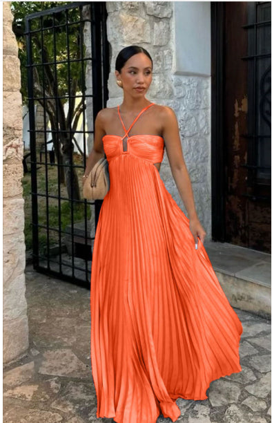 Pleated Sleeveless Maxi Evening Party Dress - ICYBOO
