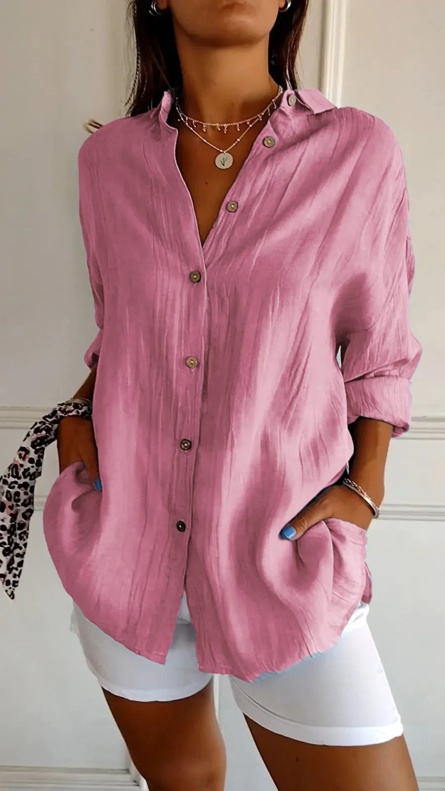 Pleated Elegant Midi Casual Shirt Dress - ICYBOO