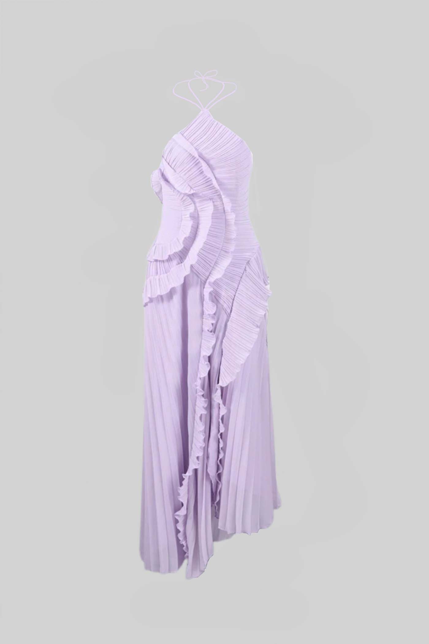 Lavender Pleated | PLEATED HALTER MIDI COCKTAIL PARTY DRESS - ICYBOO