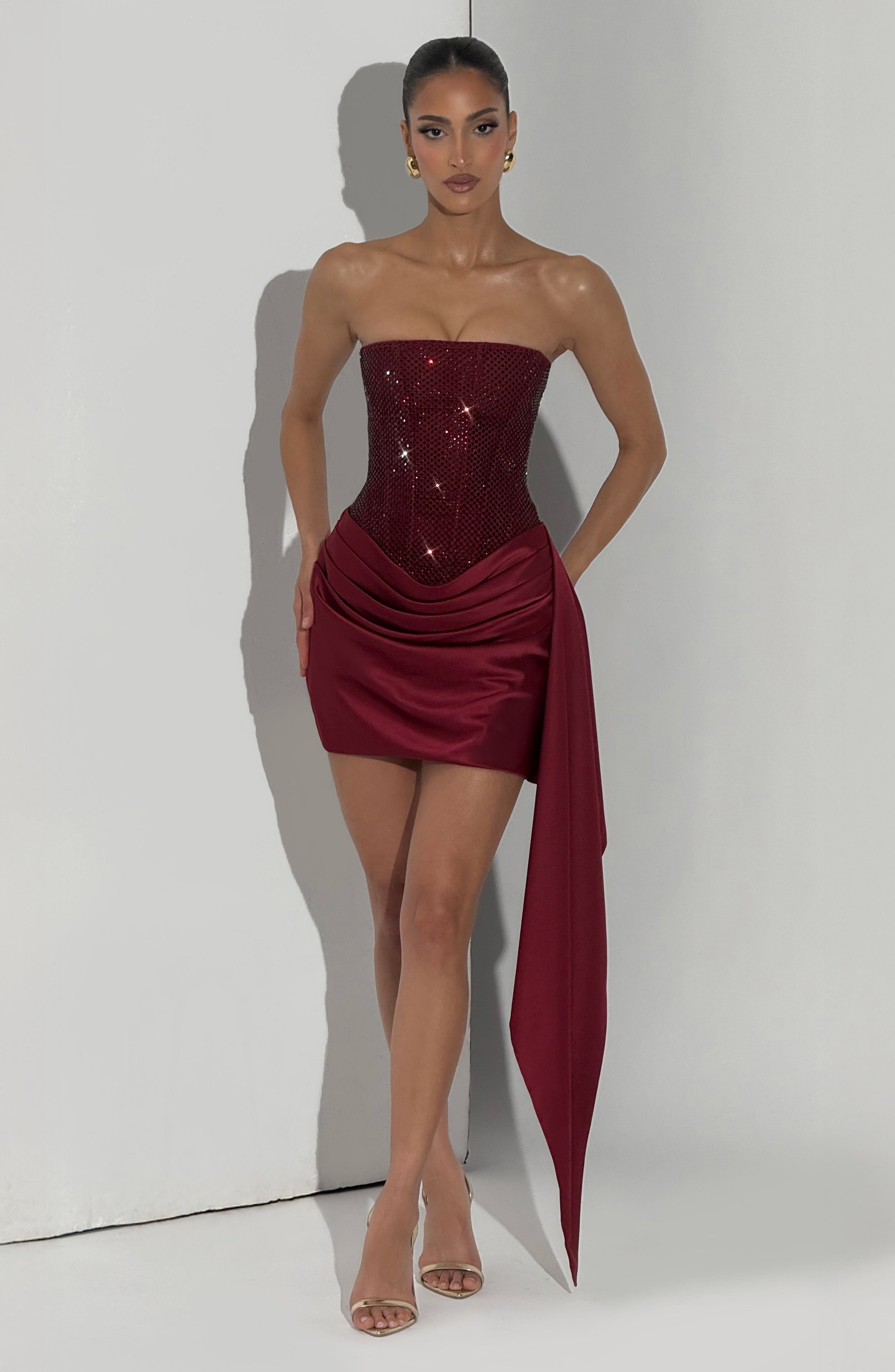 Ebony Mini Dress - Burgundy - ICYBOO