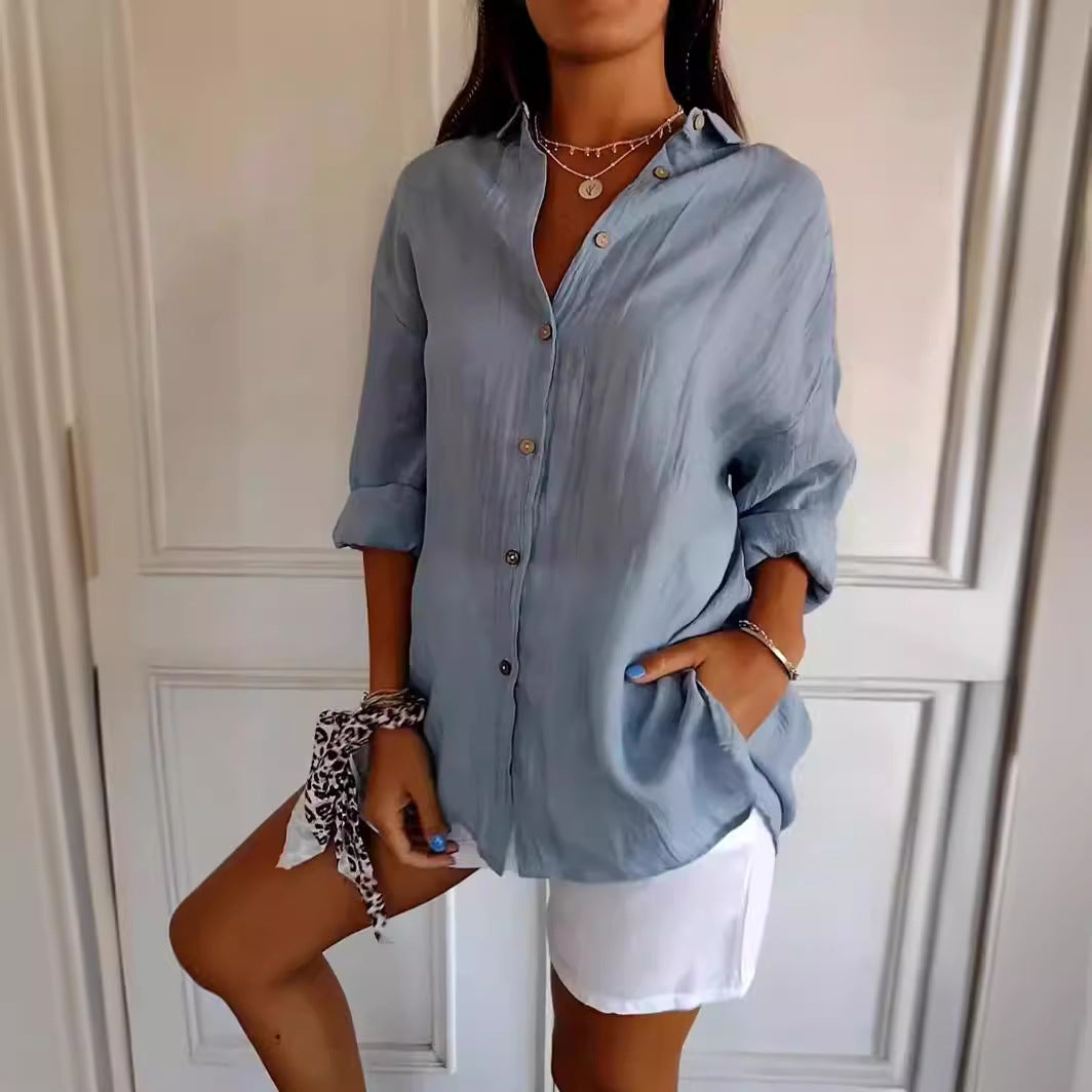 Pleated Elegant Midi Casual Shirt Dress - ICYBOO