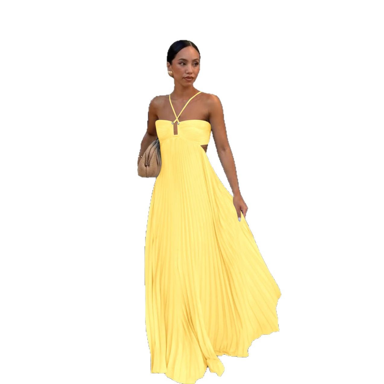 Pleated Sleeveless Maxi Evening Party Dress - ICYBOO